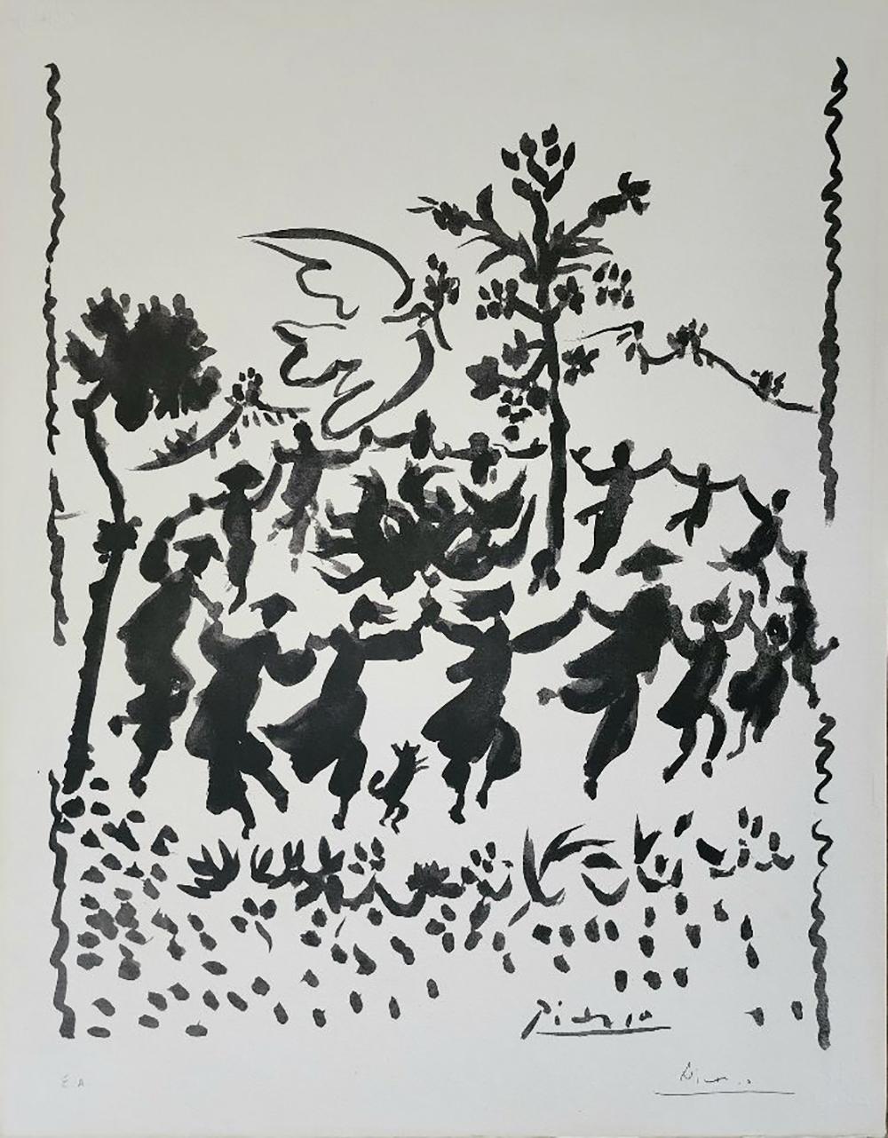 Artist: PABLO PICASSO (AFTER )
Title: Vive le Paix (Long Live Peace)
Year: 1954
Published by: Combat Pour La Paix, Paris
Medium: Lithograph on Lana paper (Blind stamp JPG attached)
Printed by Mourlot
Edition: 350 plus EA
Size: 26 x 20 inches
Edition