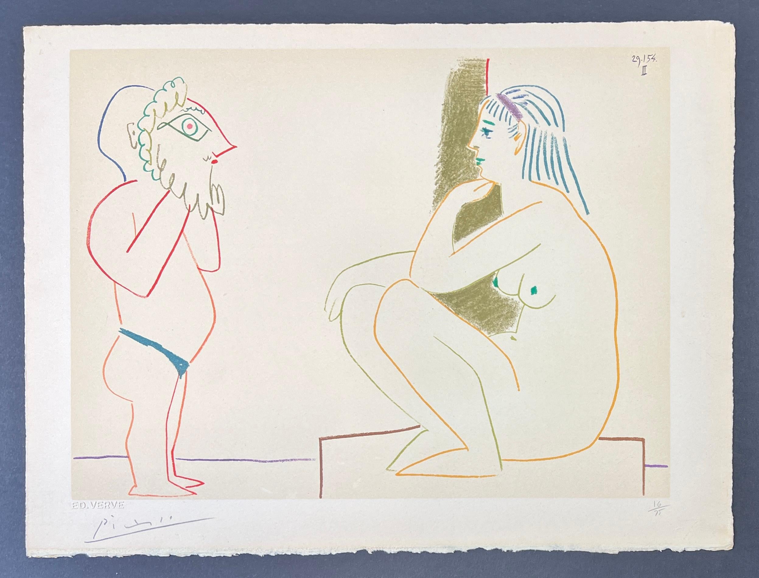 Pablo Picasso - Artista e modella seduti - Litografia firmata a mano - 1954 4