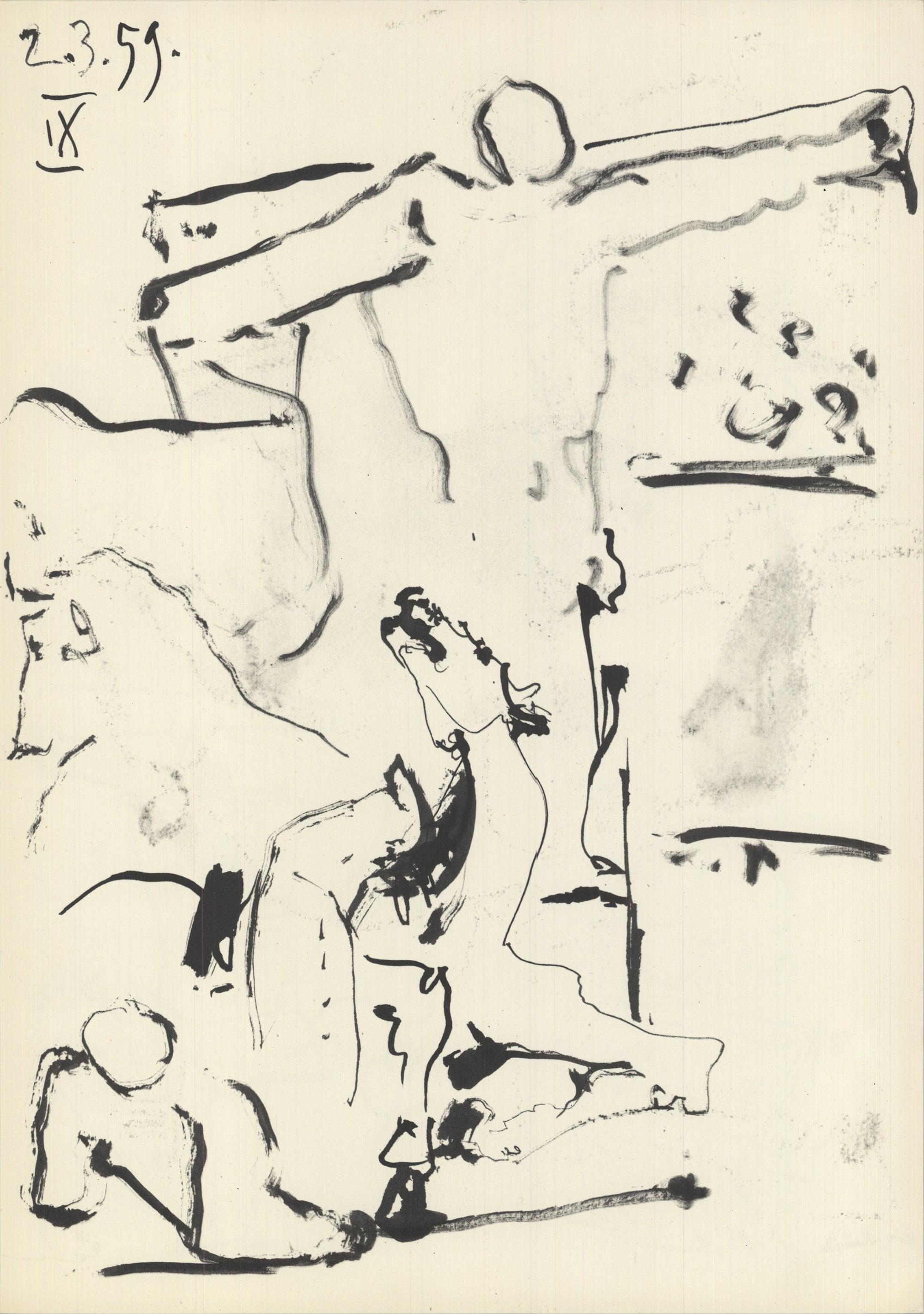 Originally drawn in 1959, the bullfighter image was recreated for the publication Toros y Toreros, with text by Luis Miguel Dominguín and published by Éditions Cercles d'Art.

Paper Size: 14.5 x 10.5 inches ( 36.8 x 26.7 cm )
Image Size: 14.5 x 10.5