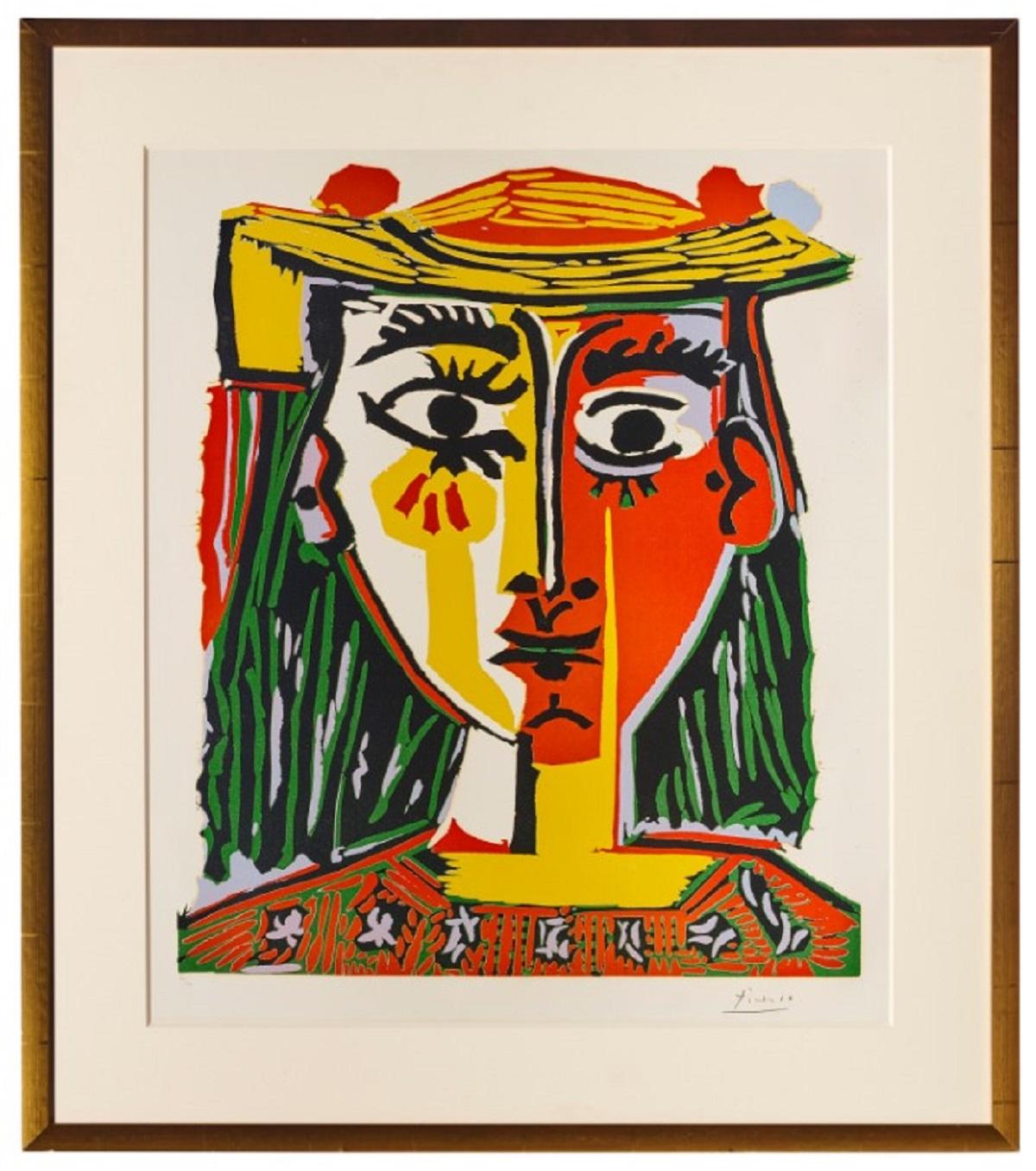 Pablo Picasso Portrait Print - PABLO PICASSO  "Buste de femme au chapeau"