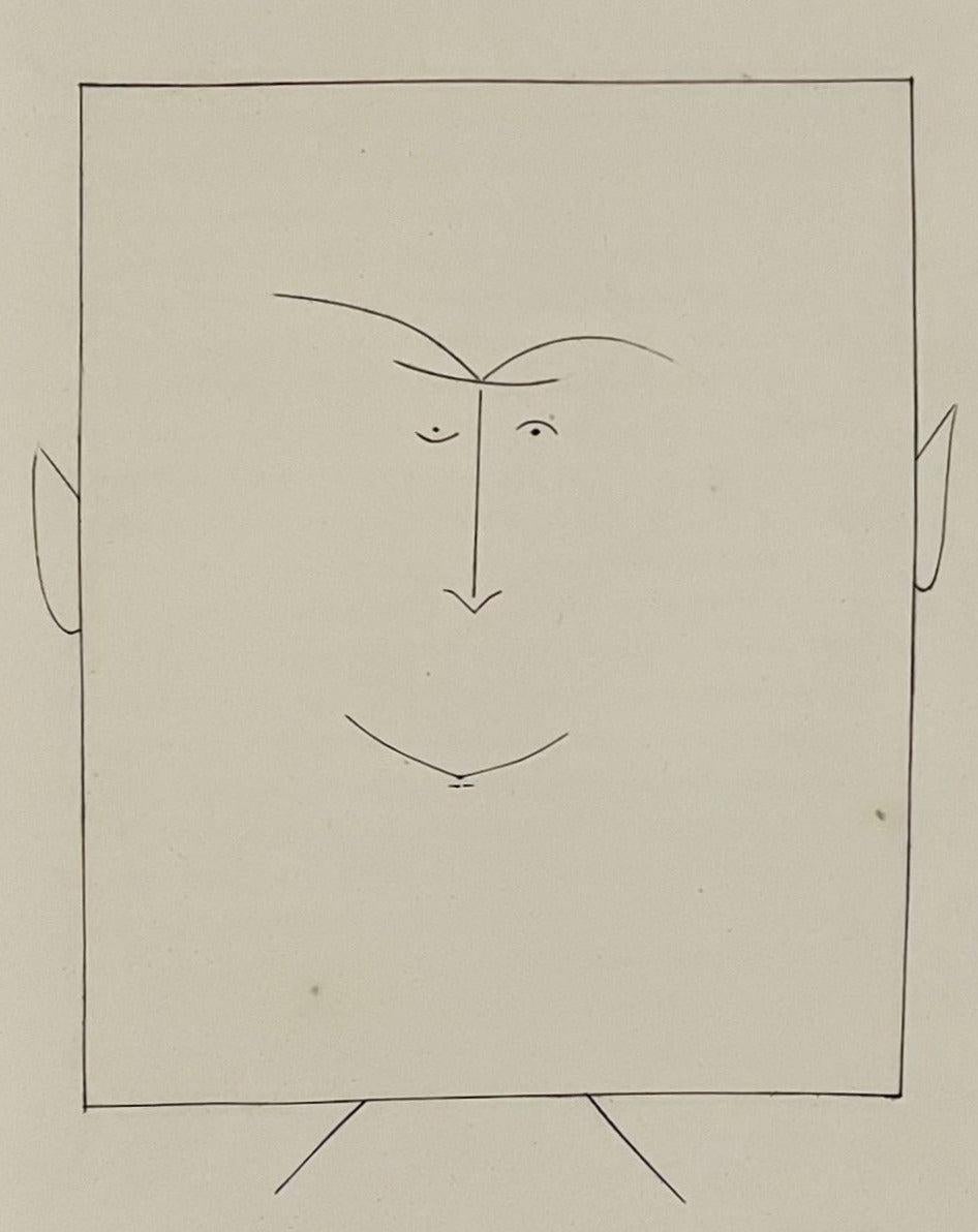 Quadratischer Kopf eines Mannes mit Ohren (Teller III), von Carmen