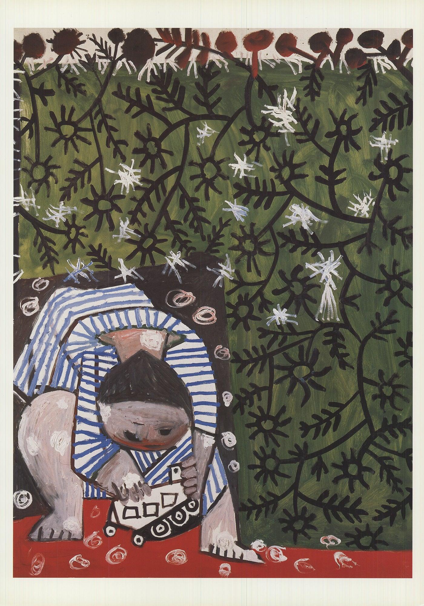 L'enfant jouant avec un camion jouet a été peint par Pablo Picasso en 1953. Cette œuvre appartient à la période de l'après-guerre, une époque où Picasso se tourne souvent vers les thèmes de la famille, de l'enfance et des scènes domestiques