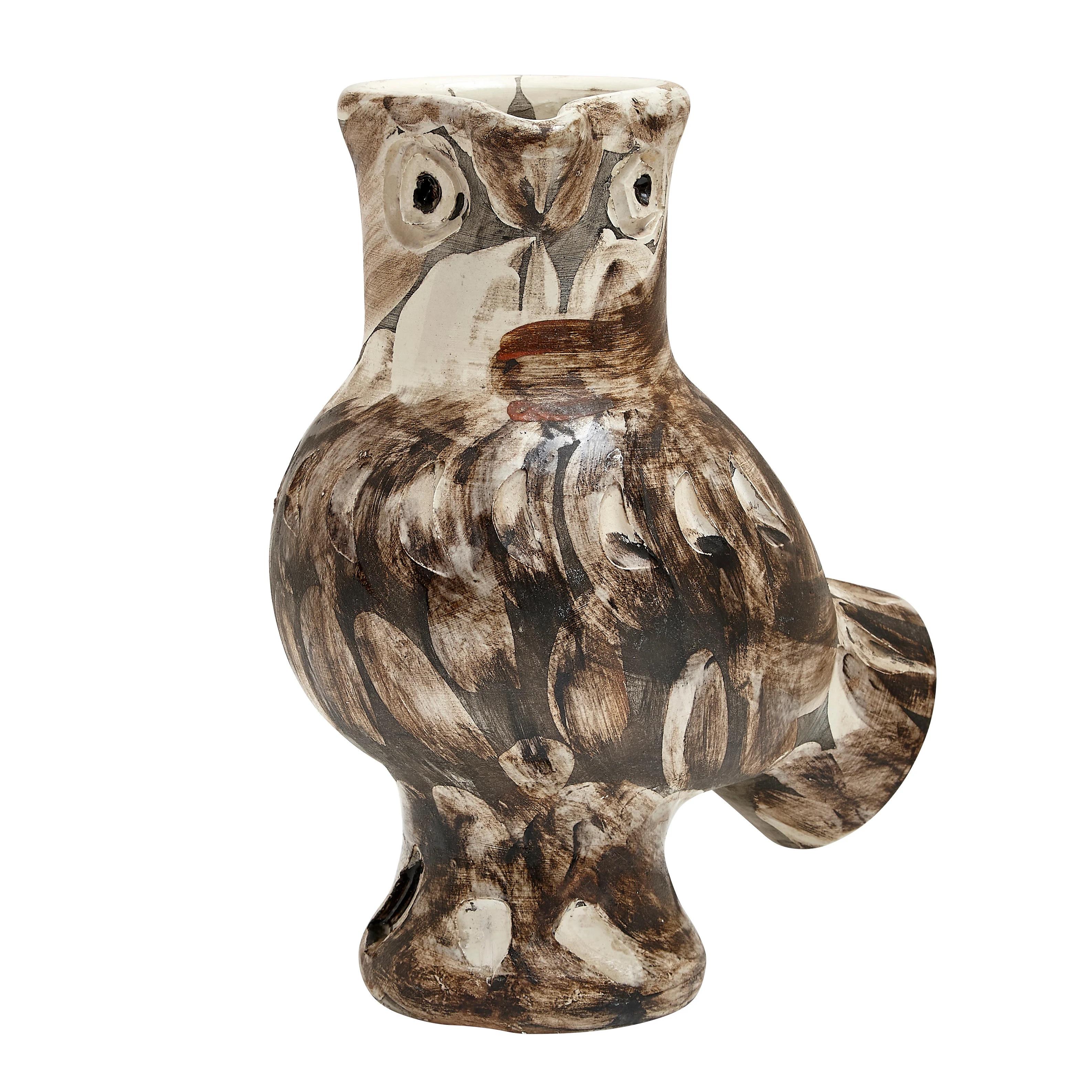 PABLO PICASSO (1881-1973) 
Chouette (A. R. 604)

Terre de faïence vase, 1969, numbered 135/250, incised 'Edition Picasso' and 'Madoura', partially glazed and painted, with the Edition Picasso and Madoura stamps.