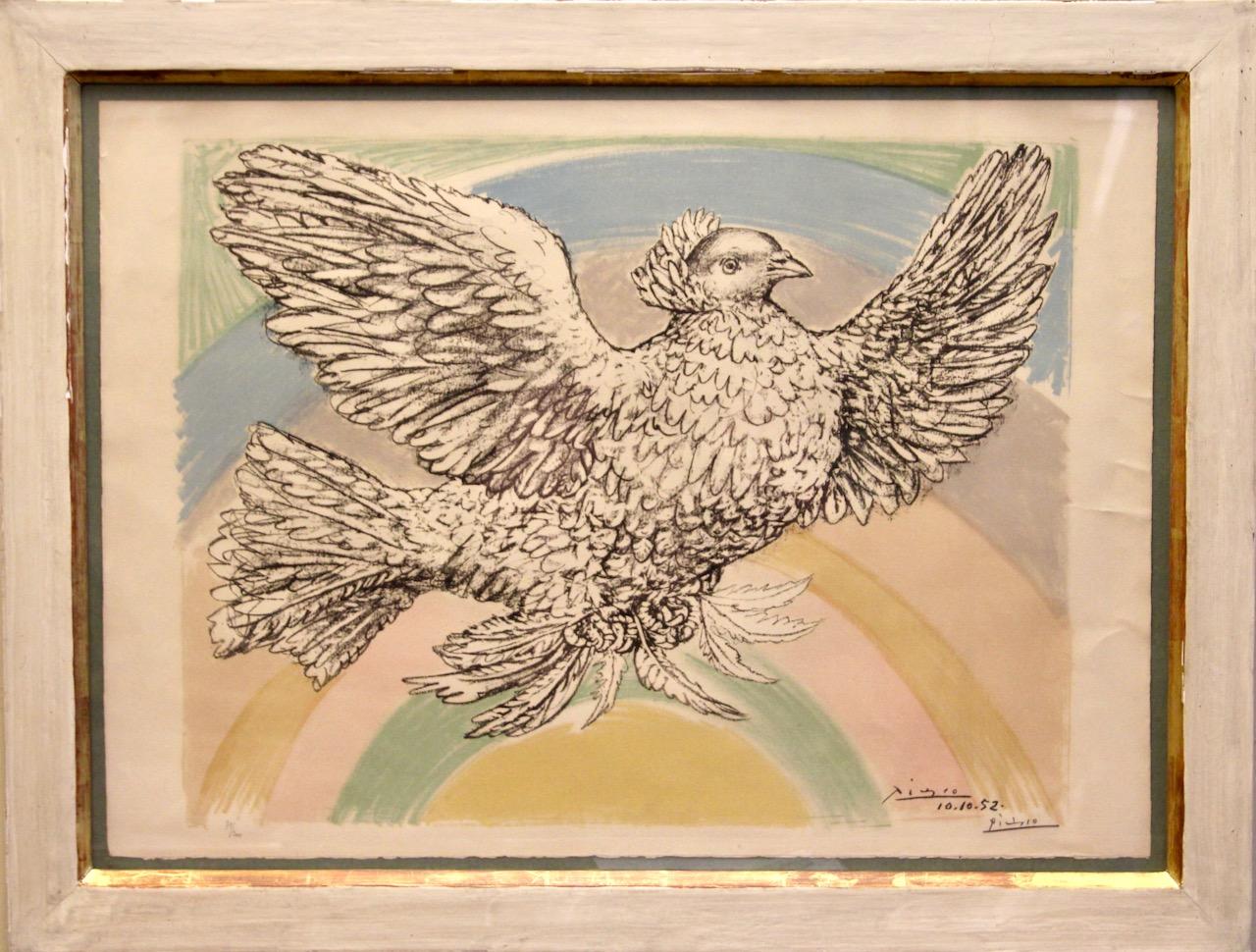 PABLO PICASSO, Colombe Volant (à l'Arc-en-ciel),  1952 Mourlot 214, Hand Signed - Print by Pablo Picasso