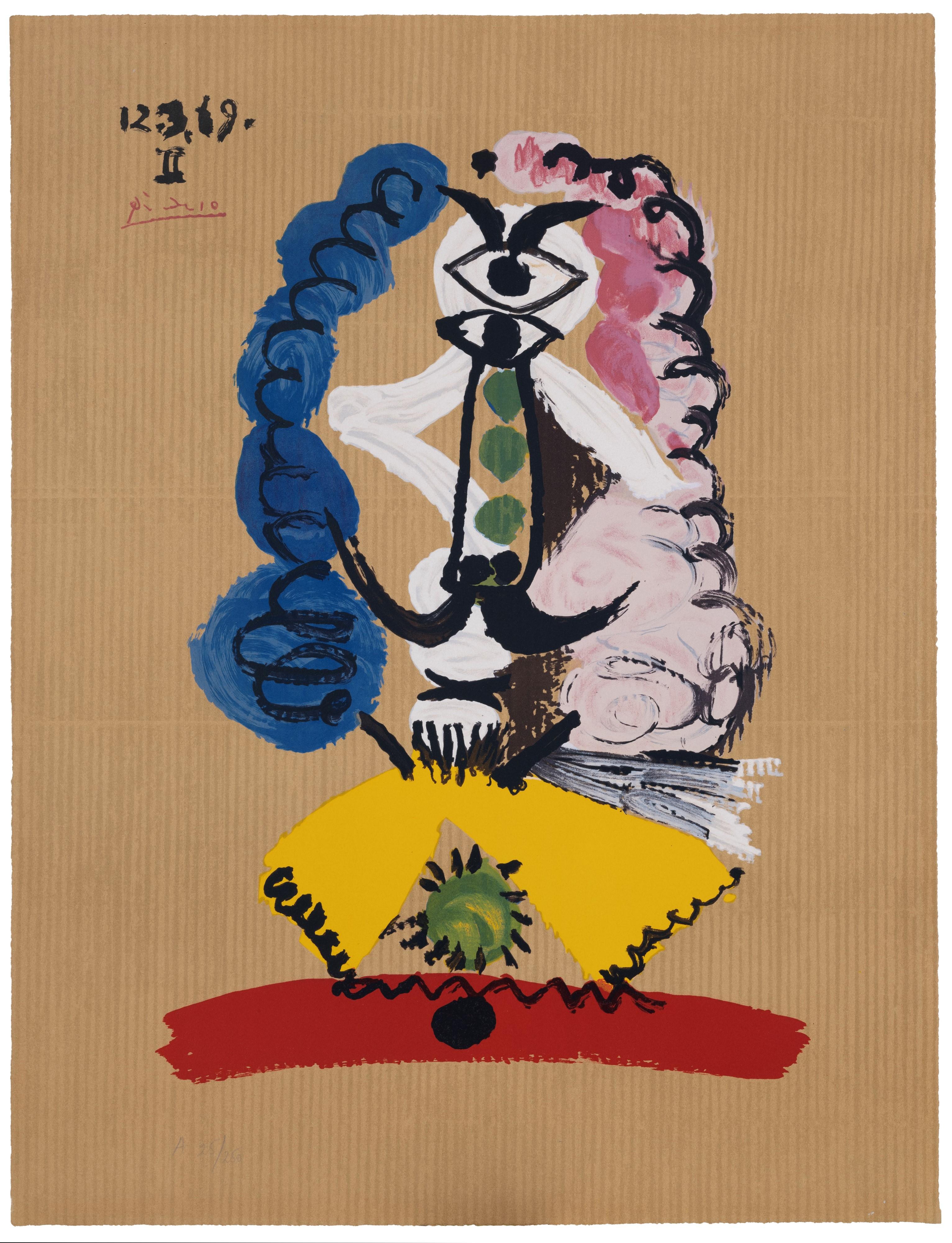 Lithographie en couleur de la série 'Portraits Imaginaires'
Publié par Georges Salinas, 1970
Edition : 250 pour la France (F) et 250 pour l'Amérique (A)
Signé dans la pierre, numéroté (A 25/250) au crayon en bas à gauche
format du papier : 65 x 50