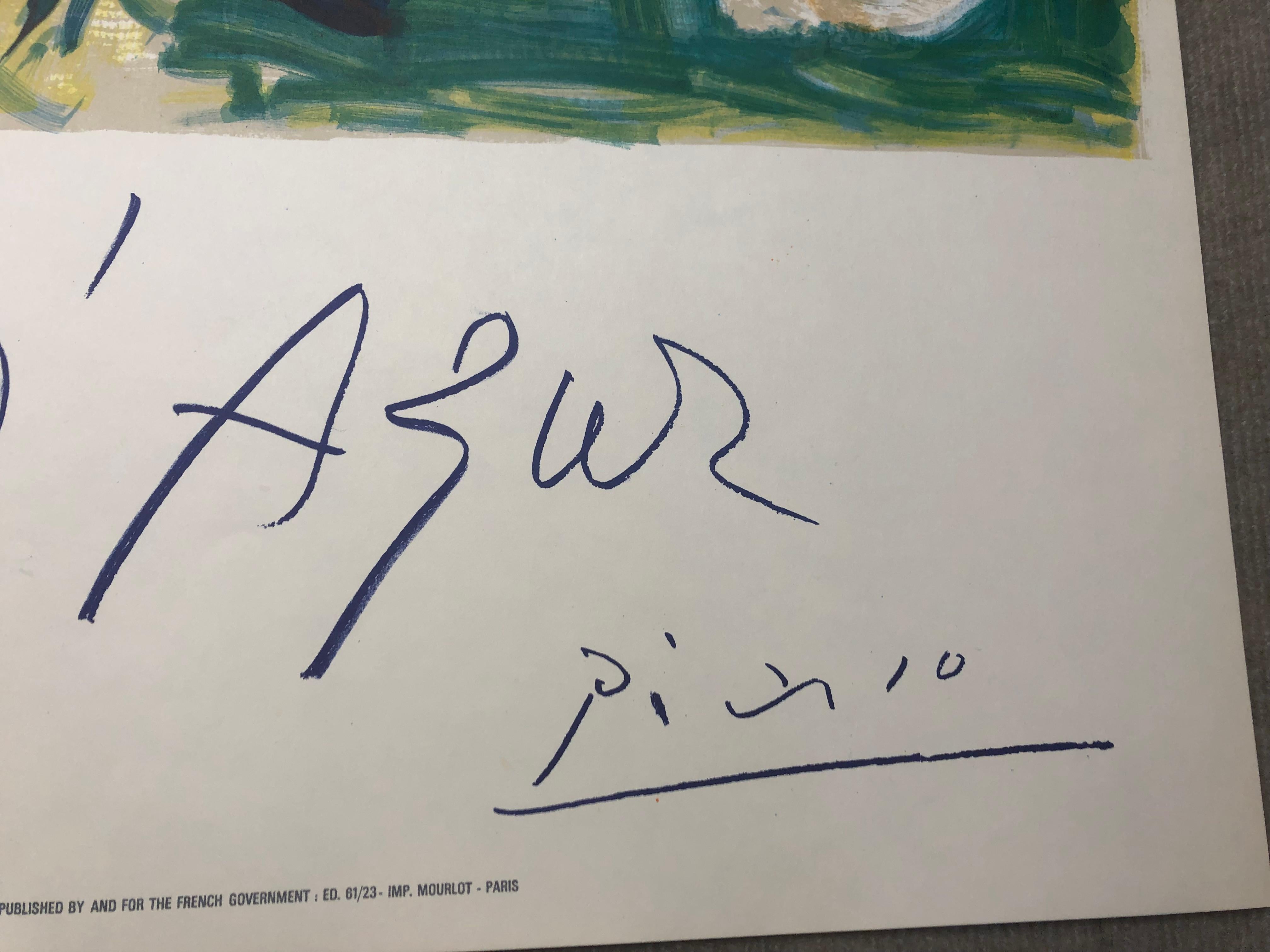 Picasso Costa Azul Póster-  Litografía original- 1962 VINTAGE en venta 10