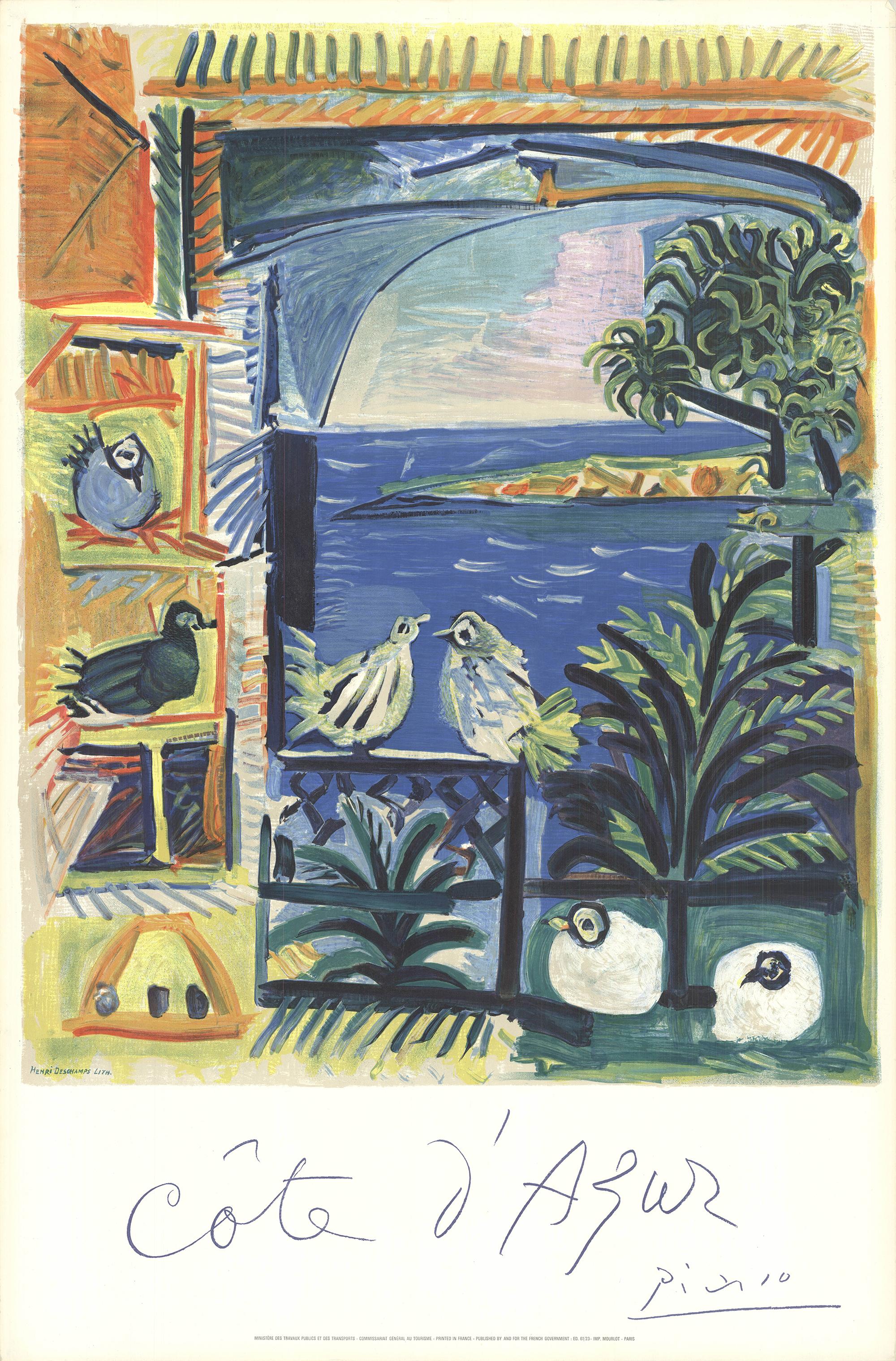 Nach Picasso Poster
Czwiklitzer #177
Originalplakat, entworfen von Picasso in Collaboration mit Henri Deschamps. Die Lithografie wurde vom französischen Ministerium für Verkehr und öffentliche Arbeiten herausgegeben und von der Imprimerie Mourlot in