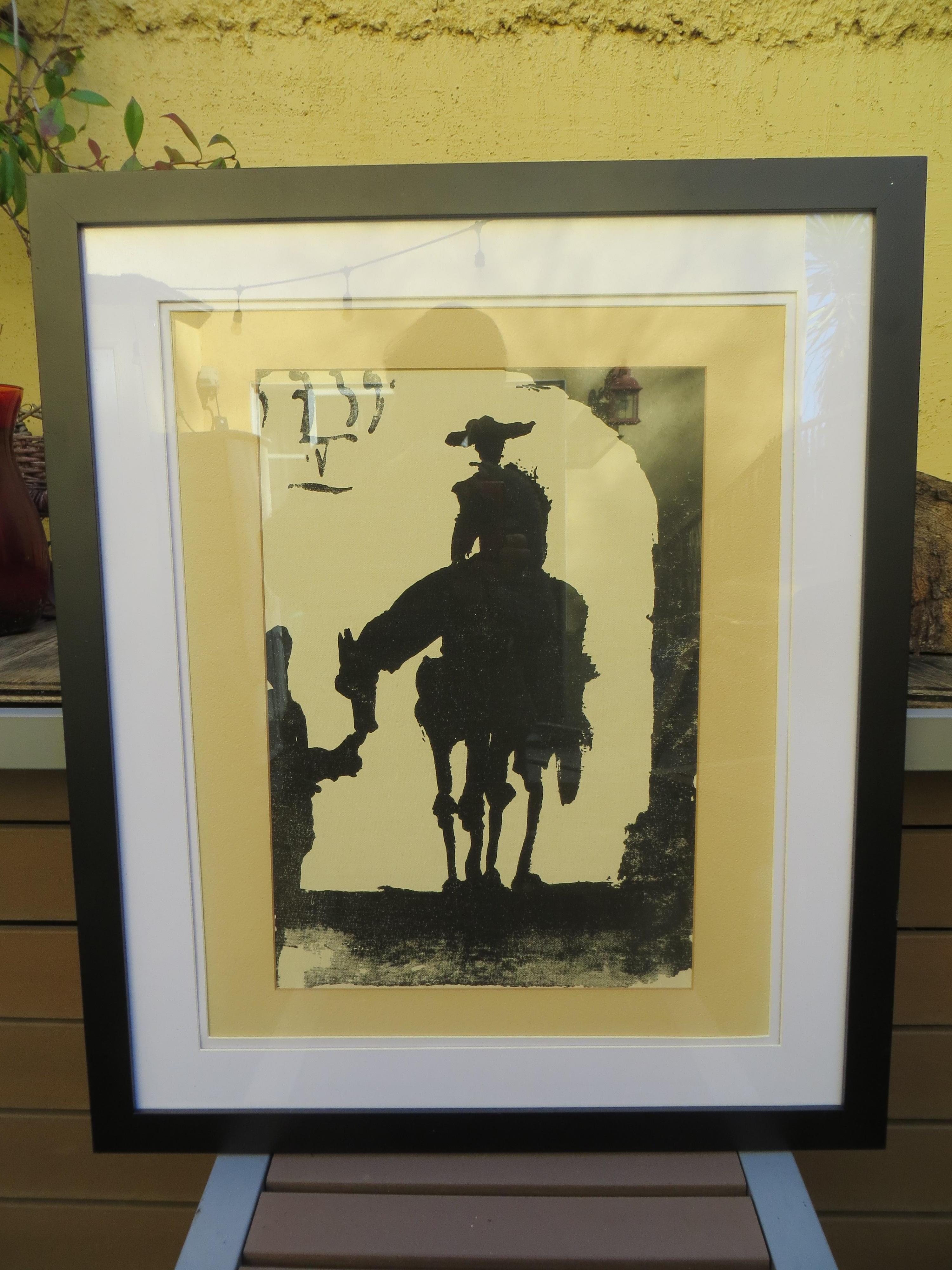 PABLO PICASSO Don Quixote  
The Print  is in perfect condition new framed but not numbered
. Don Quixote is a 1955 sketch by Pablo Picasso of the Spanish literary hero and his sidekick, After Pablo Picasso (Spanish, 1881-1973) 
