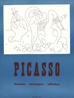 Pablo Picasso-Drawings, Prints, Posters-25.5" x 19"-Serigraph-Cubism-Blue, White