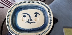 Pablo Picasso, Engraved Face Grege Ground, Colored Englobe and Glaze Ceramic