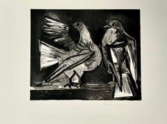 Pablo Picasso Estate Hand Signed Cubist Abstract Lithograph Two Pigeons or Doves