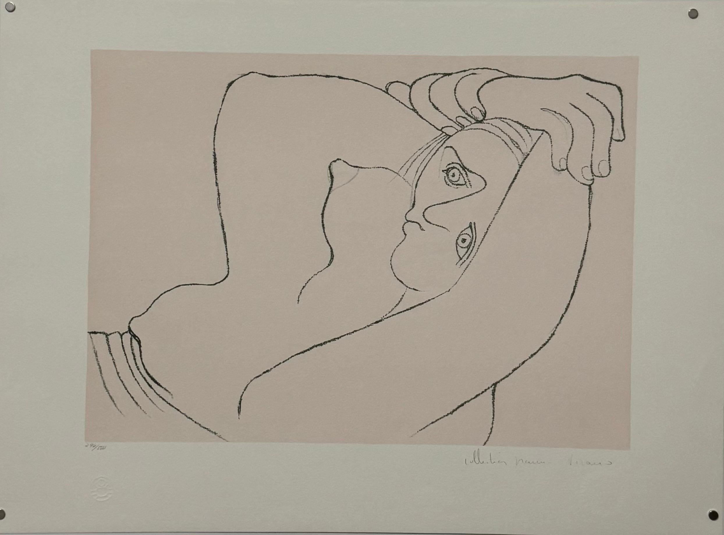 Pablo Picasso (after)
"Femme Couchee" 
limited edition print on Arches paper, 
Hand signed by Marina Picasso lower right and numbered 296/500 lower left
From the estate of Pablo Picasso with an embossed blindstamp in the lower right side of the