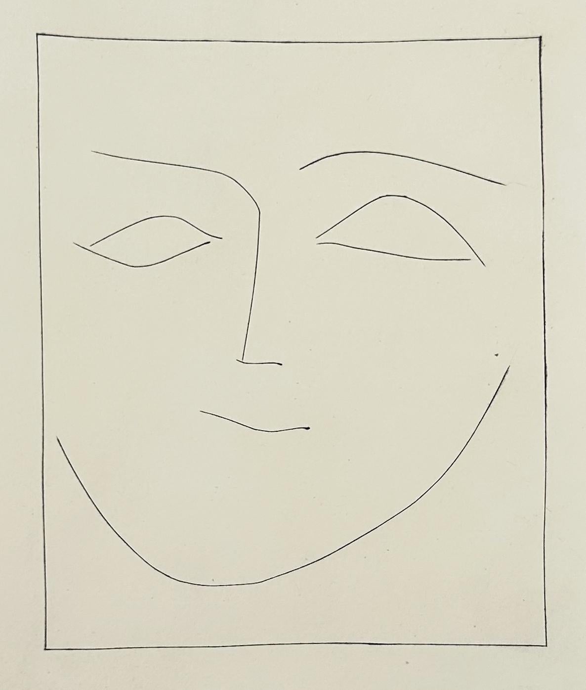 Artist: Pablo Picasso
Title: Square Head of a Woman Half Smiling (Plate XII)
Portfolio: Carmen
Medium: Original etching on Montval wove paper
Year: 1949
Edition: 289
Frame Size: 21" x 18"
Sheet Size: 13" x 10 3/16"
Signed: No (signed and numbered on