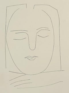 Acquaforte di Pablo Picasso, 1949, Carmen XX, Testa ovale di donna con capelli squadrati