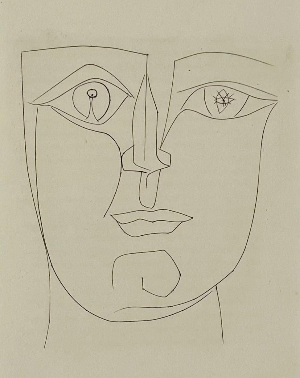 Pablo Picasso Portrait Print - Face with Two Images in the Eyes (Plate XXXVII), from Carmen