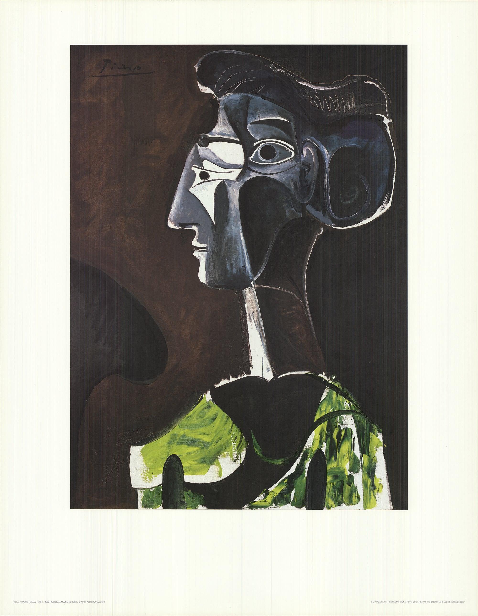 El Gran Perfil de Pablo Picasso es un sorprendente retrato de 1963, que capta el característico perfil de su segunda esposa y eterna musa, Jacqueline Roque. En esta obra brilla el estilo maduro de Picasso: las líneas audaces y la armoniosa paleta de