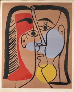 Pablo Picasso, "Grand Tête" original linocut in colors, hand signed