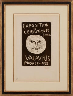 Linogravure signée de la main de Pablo Picasso, "Exposition de Céramiques, Vallauris 1958"