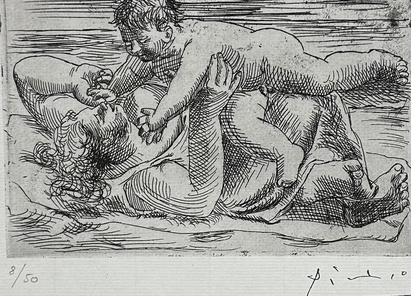 Pablo Picasso
"Joie Maternelle
Gravure originale, 1922
Timbre signé, numéroté 8/50 de l'édition de 50 exemplaires imprimés en 1961.
Taille du papier : 8 x 11.75 pouces
Taille de l'image : 4 x 6 pouces
Référence : Bloch 49, Geiser 66