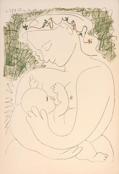 Pablo Picasso-La Grande Maternite-35.25" x 24.75"-Lithograph-1963-Cubism-mother