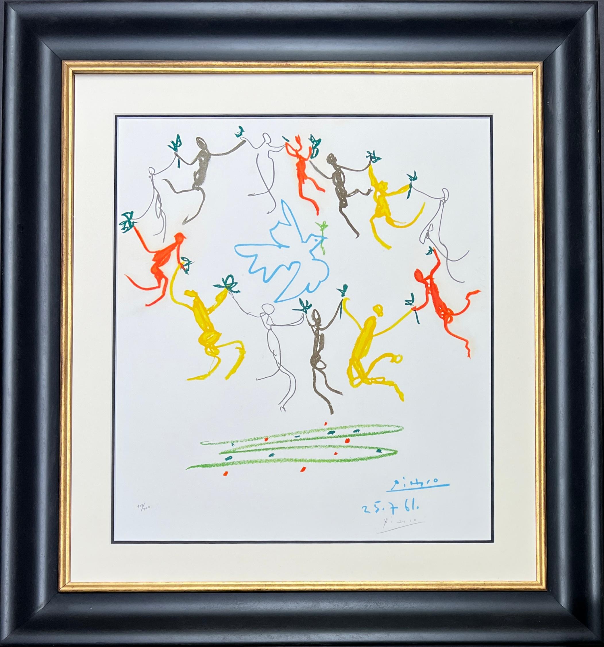 color lithograph on Arches paper , edited in 1961
Limited edition of 200 copies , numbered 108/200 in lower left
Hand signed by Pablo Picasso in pencil in the lower right margin
paper size: : 65,5 x 50.5 cm ( 25 3/4 in x 19 7/8 in )
Framed size: 80