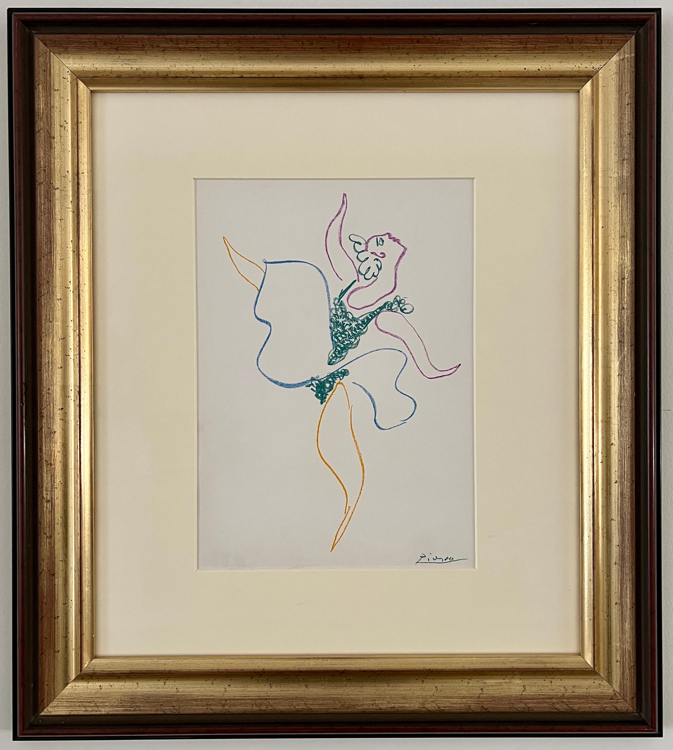 Pablo Picasso
The Ballet Dancer, 1954
Lithograph on paper
32 x 24 cm - sheet
55.5 x 49.5 cm - Framed
unknown edition size
Printed signature

Reference: Bloch #767 and Mourlot #259
Frontispiece for the book "Le Ballet" (Paris: Editions Hachette,