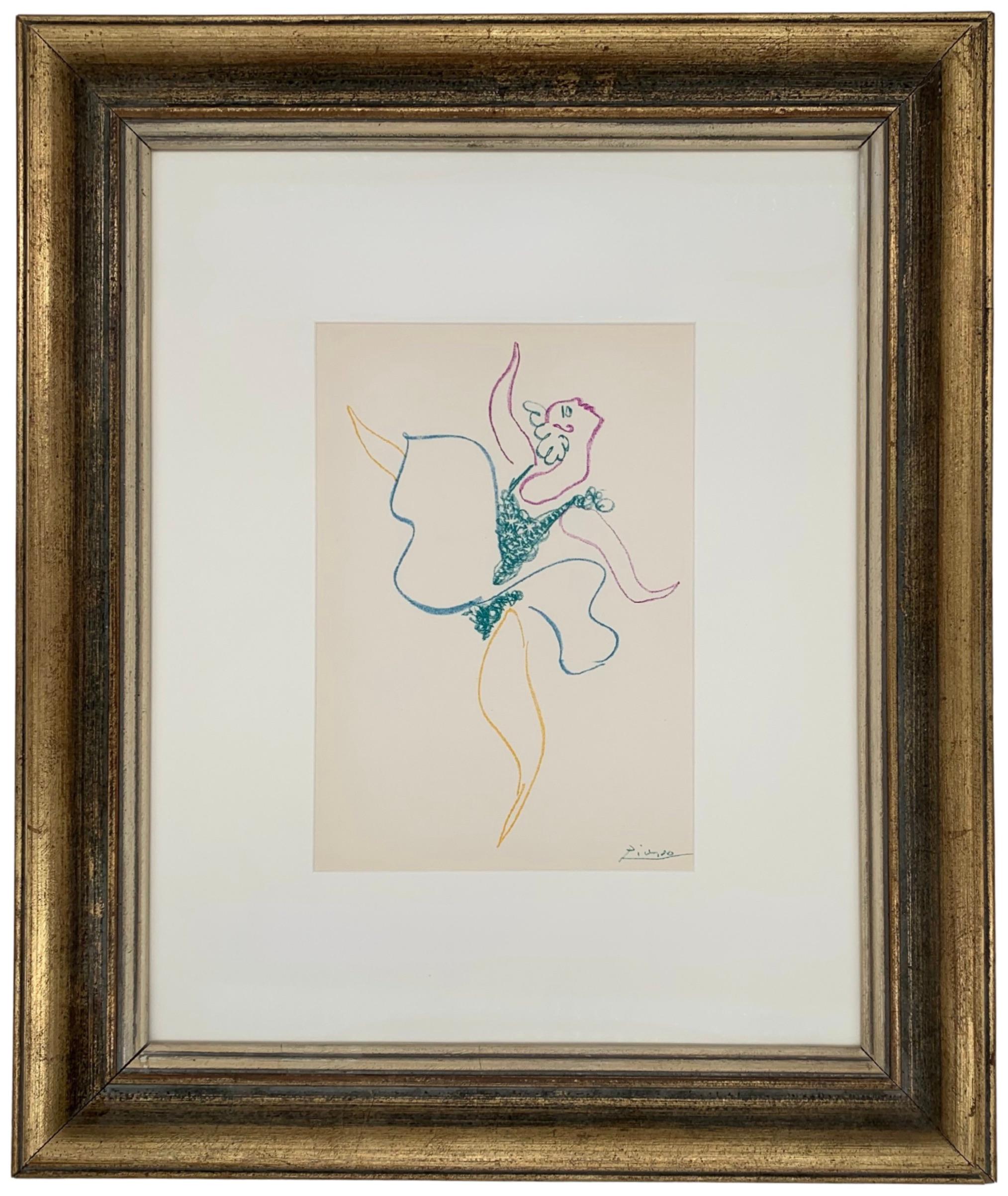 Pablo Picasso
The Ballet Dancer, 1954
Lithograph on paper
32 x 24 cm - sheet
55.5 x 49.5 cm - Framed
unknown edition size
Printed signature

Reference: Bloch #767 and Mourlot #259
Frontispiece for the book "Le Ballet" (Paris: Editions Hachette,