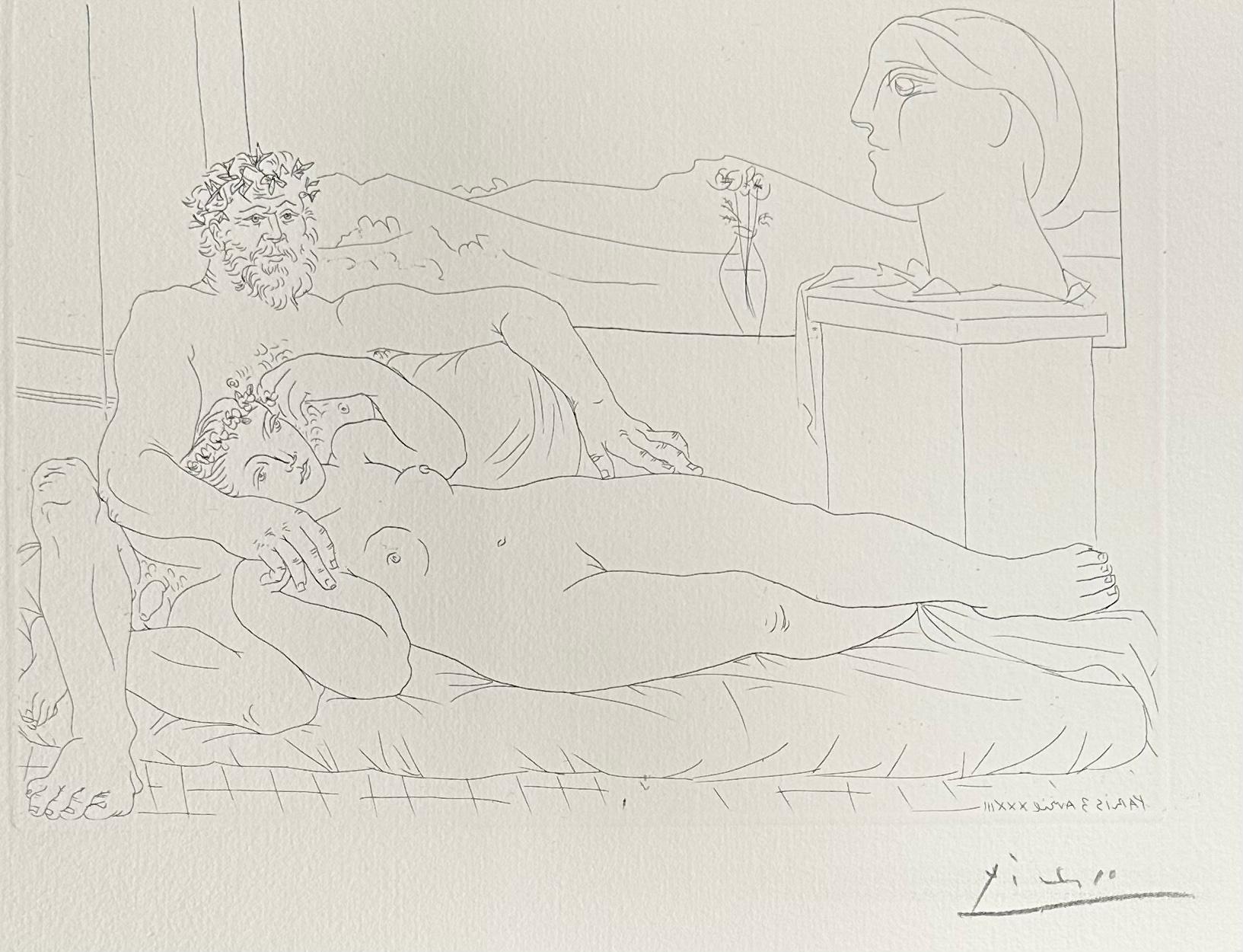 Pablo Picasso
Le Repos du Sculpteur II, from La Suite Vollard
Hand signed by Picasso in pencil in the lower right, Watermark "Vollard"
Reference: Bloch 172; Baer 325
Original etching on Montval laid paper
1933
From the edition of 260
Paper Size: