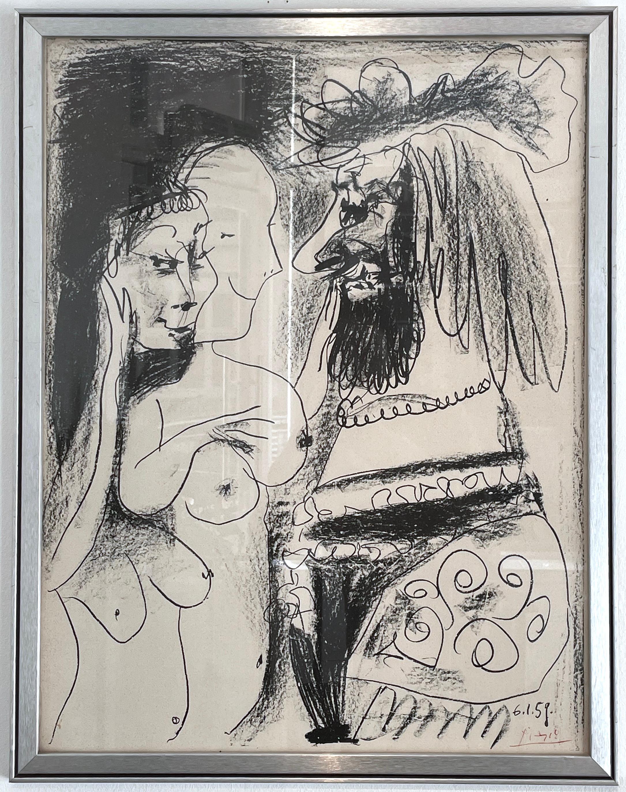 Pablo Picasso
Le Vieux Roi (El Viejo Rey) Seigneur et deux filles, 1959
Litografía original sobre papel Arches claro con filigrana Mourlot, 
firmado en la piedra con una firma roja.
tamaño del papel: 76,5 x 56 cm
tamaño enmarcado: 80 x 60 cm
Edición