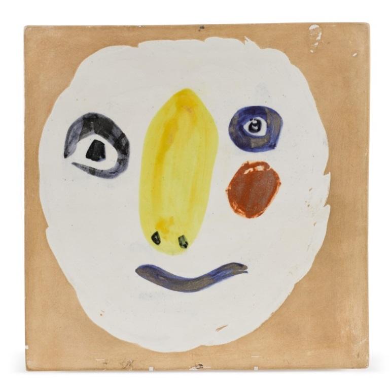 This Picasso ceramic tile 'Tête polychrome,'  Ramié 455" is one in an edition of 200 and is made of white earthenware clay, partially glazed and painted. This piece is numbered 149/200 and in excellent condition!

Please contact us with any