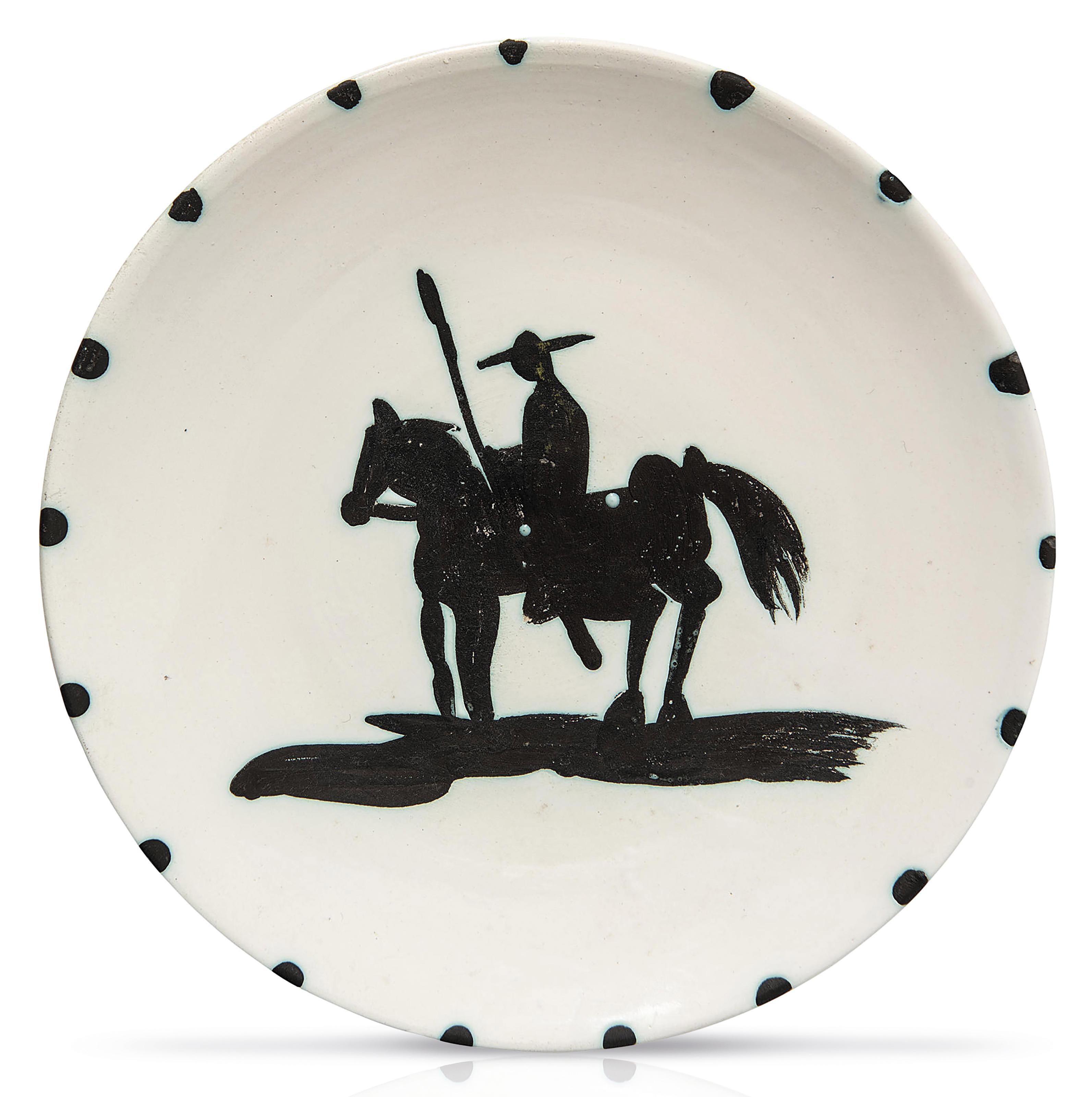 This Picasso ceramic plate "Picador Ramié 160" is one in an edition of 500 and is made of White earthenware clay, oxidized paraffin decoration, white enamel and black.

 Please contact us with any questions.