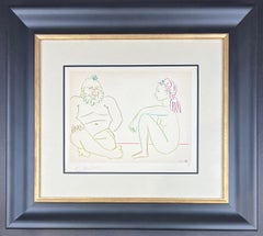 Pablo Picasso – Man and Woman Sitting – hand-signed Color Lithograph - 1954
