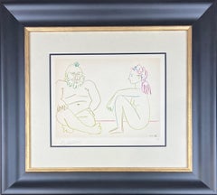 Pablo Picasso – Man and Woman Sitting – hand-signed Color Lithograph - 1954