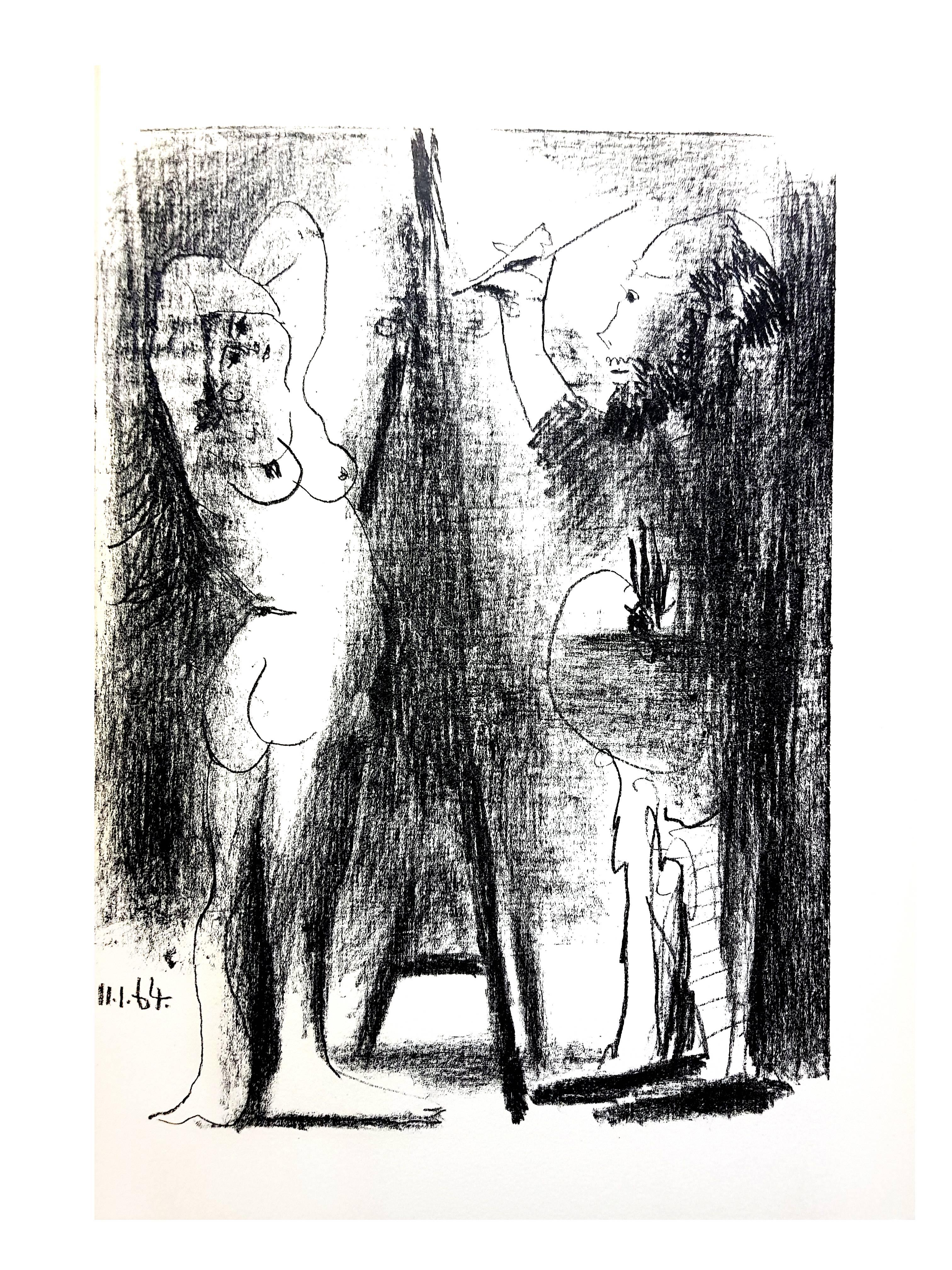 Pablo Picasso - Painter and His Model - Original Lithograph 
1964
Dimensions: 30 x 20 cm
Edition of 200 (one of the 200 on Vélin de Rives)
Mourlot Press, 1964
Unsigned and unumbered as issued