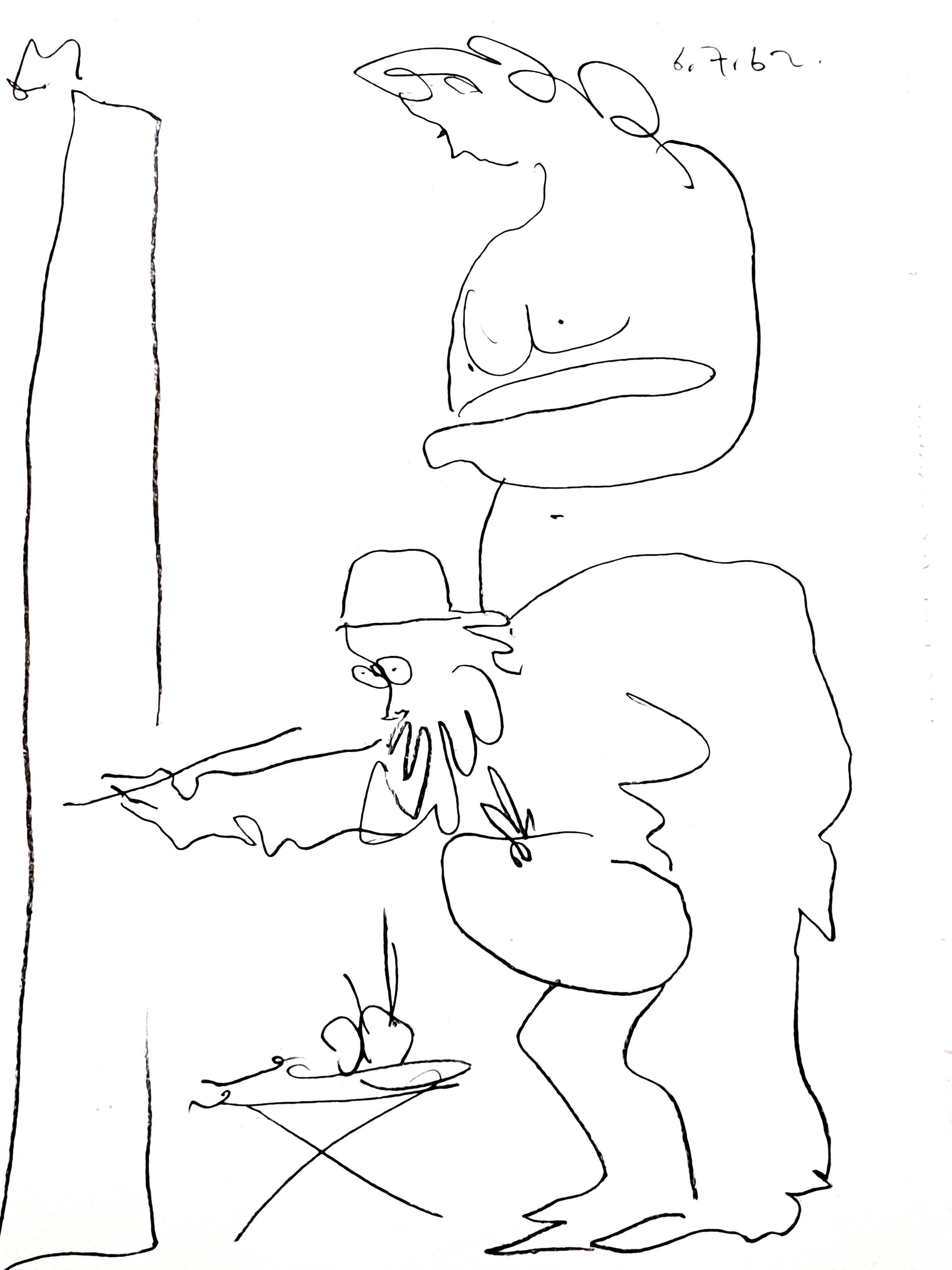 Pablo Picasso - Original-Lithographie
Titel: Der Maler und sein Modell
Auflage von 180 Stück
Aus dem Bildband "Regards sur Paris" (Paris: André Sauret, 1962)
Entnommen aus dem Folio mit der Nummer 85 aus der Auflage von 150, abgesehen von der