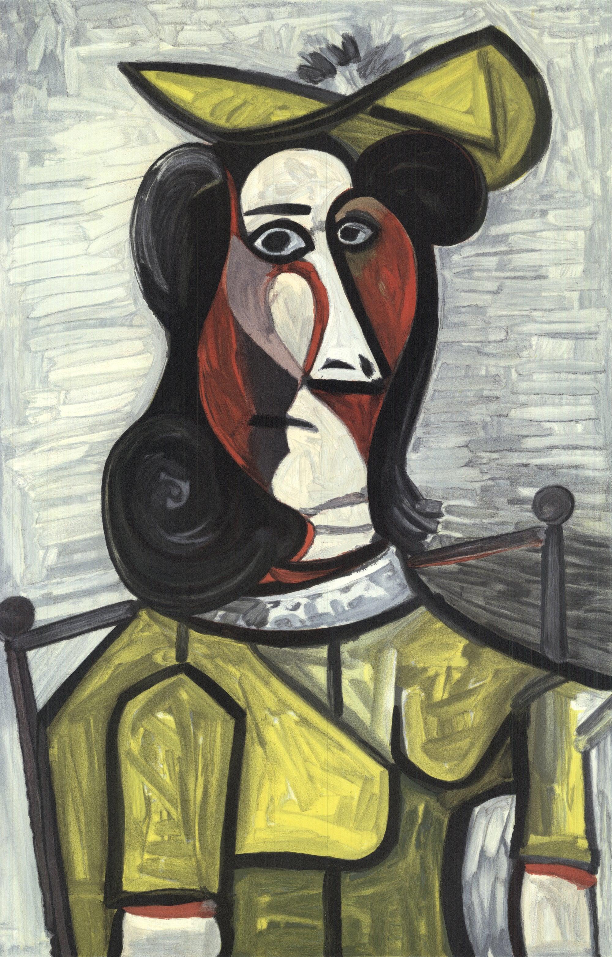 Picasso 'Portrait de Femme au Chapeau et a la Robe Verte' 1982 Lithograph - Cubist Print by Pablo Picasso