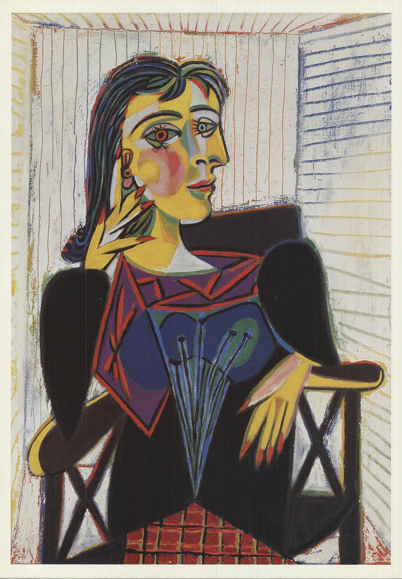 Dies ist eine hochwertige Reproduktion des Porträts von Dora Maar, das Pablo Picasso 1937 während seiner surrealistischen Periode malte. Dora Maar - Fotografin, Malerin, Dichterin und prominentes Mitglied der surrealistischen Bewegung - war eine der