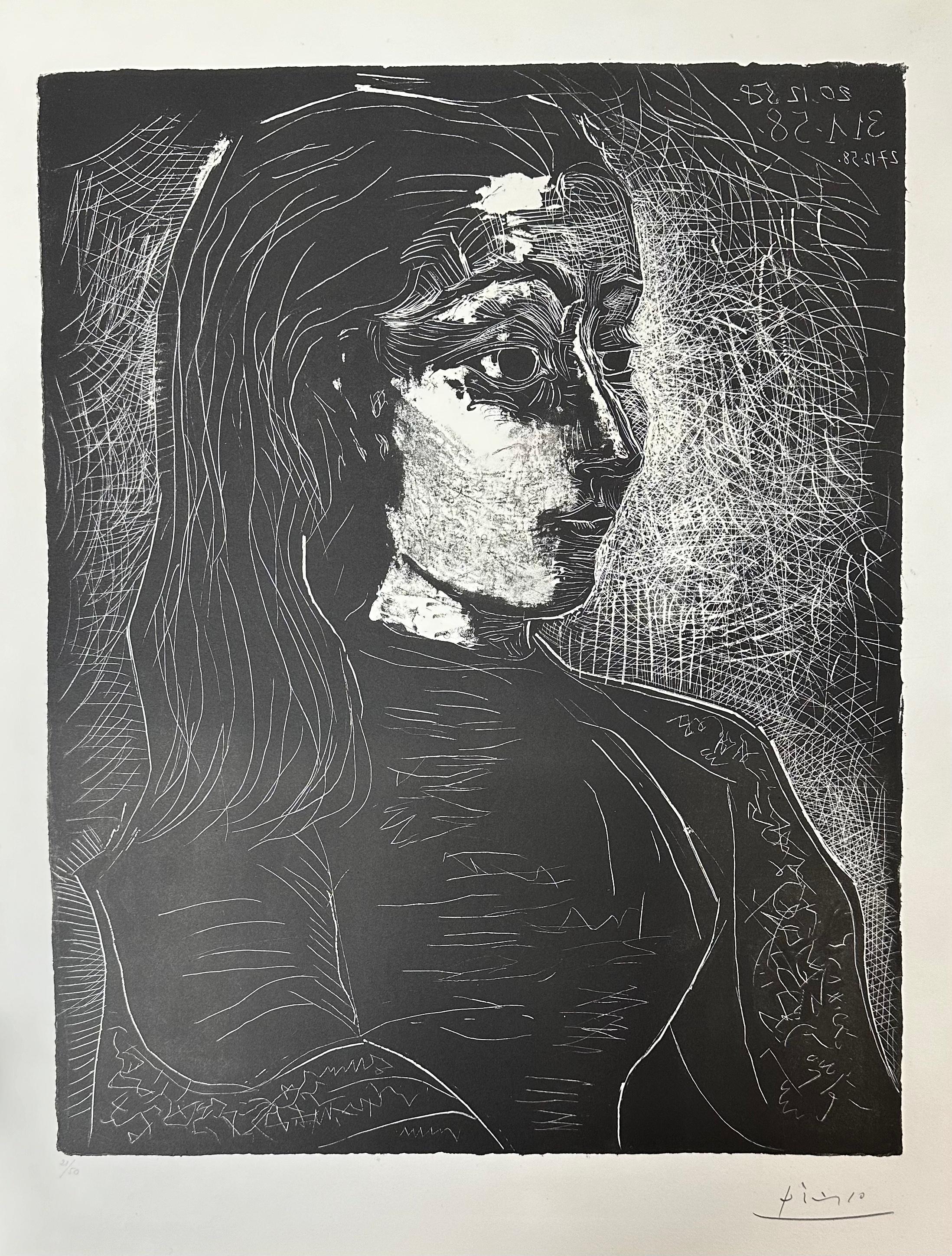 Pablo Picasso, Portrait of Jacqueline, profil droit, lithographie originale en vente 1