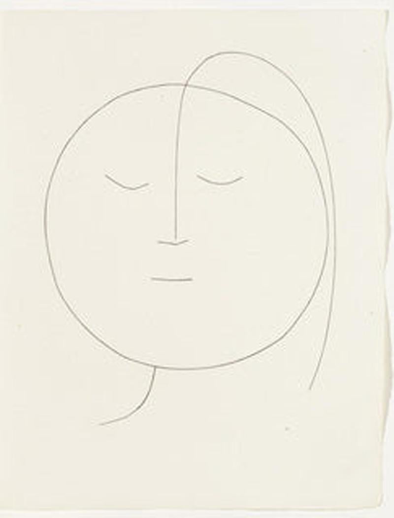 Runder Kopf einer Frau mit Haar (Teller XVIII), von Carmen (Kubismus), Print, von Pablo Picasso