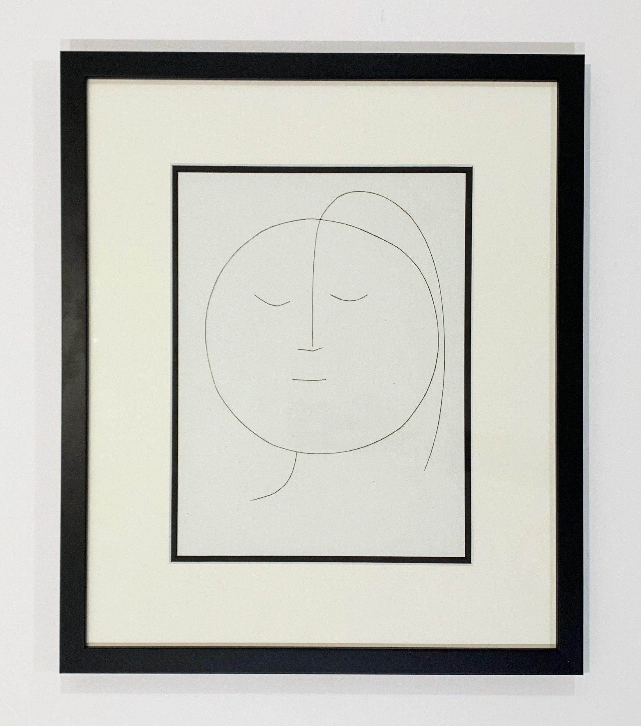 Pablo Picasso Round Head of a Woman with Hair (Plate XVIII)
Artist: Pablo Picasso
Medium: Etching on Montval wove paper
Title: Round Head of a Woman with Hair (Plate XVIII)
Portfolio: Carmen
Year: 1949
Edition: 289
Sheet Size: 13