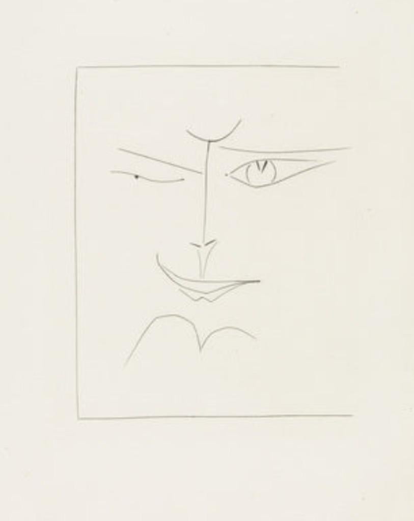 Pablo Picasso Portrait Print - Square Face Smirking (Plate XXX), from Carmen