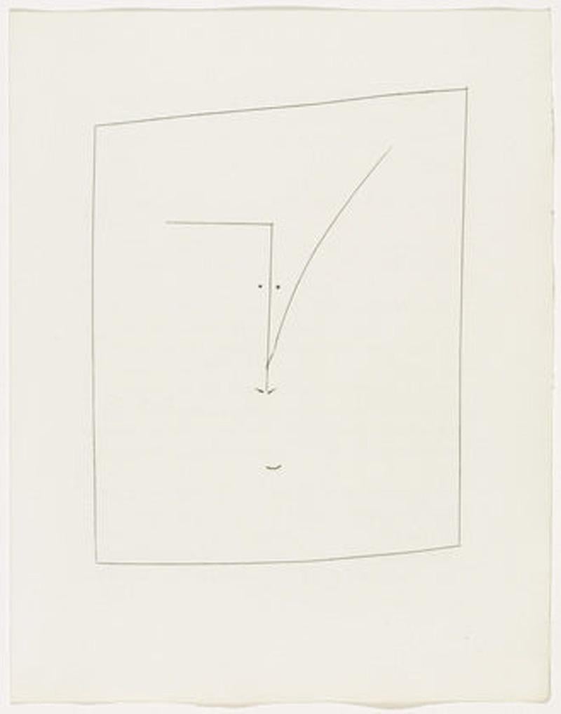 Artist: Pablo Picasso
Title: Square Head of a Man (Plate XXXI)
Portfolio: Carmen
Medium: Original etching on Montval wove paper
Year: 1949
Edition: 32/289
Frame Size: 21