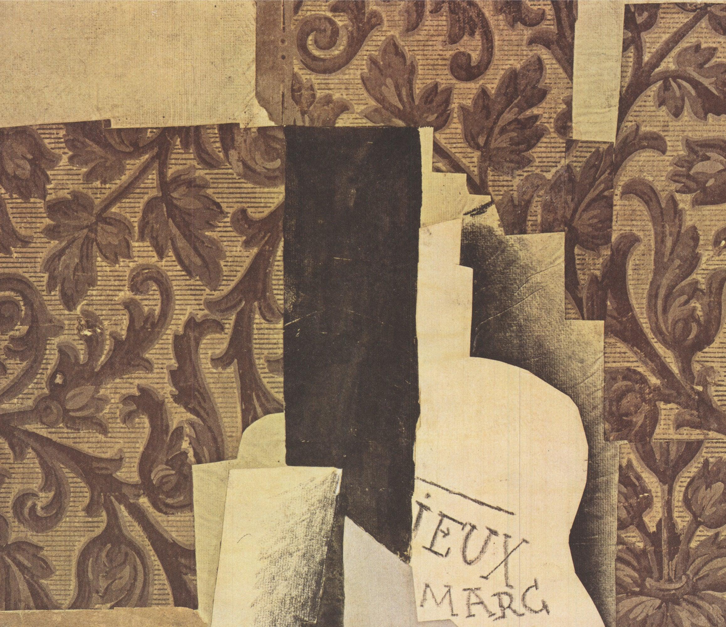 Das Gemälde Stillleben mit Flasche und Glas von Pablo Picasso stammt aus dem Jahr 1914. Die hochwertige Reproduktion auf 250g-Papier mit geriffeltem Rand, herausgegeben von der Achenbach Art Edition in Düsseldorf, spiegelt Picassos Stil des frühen