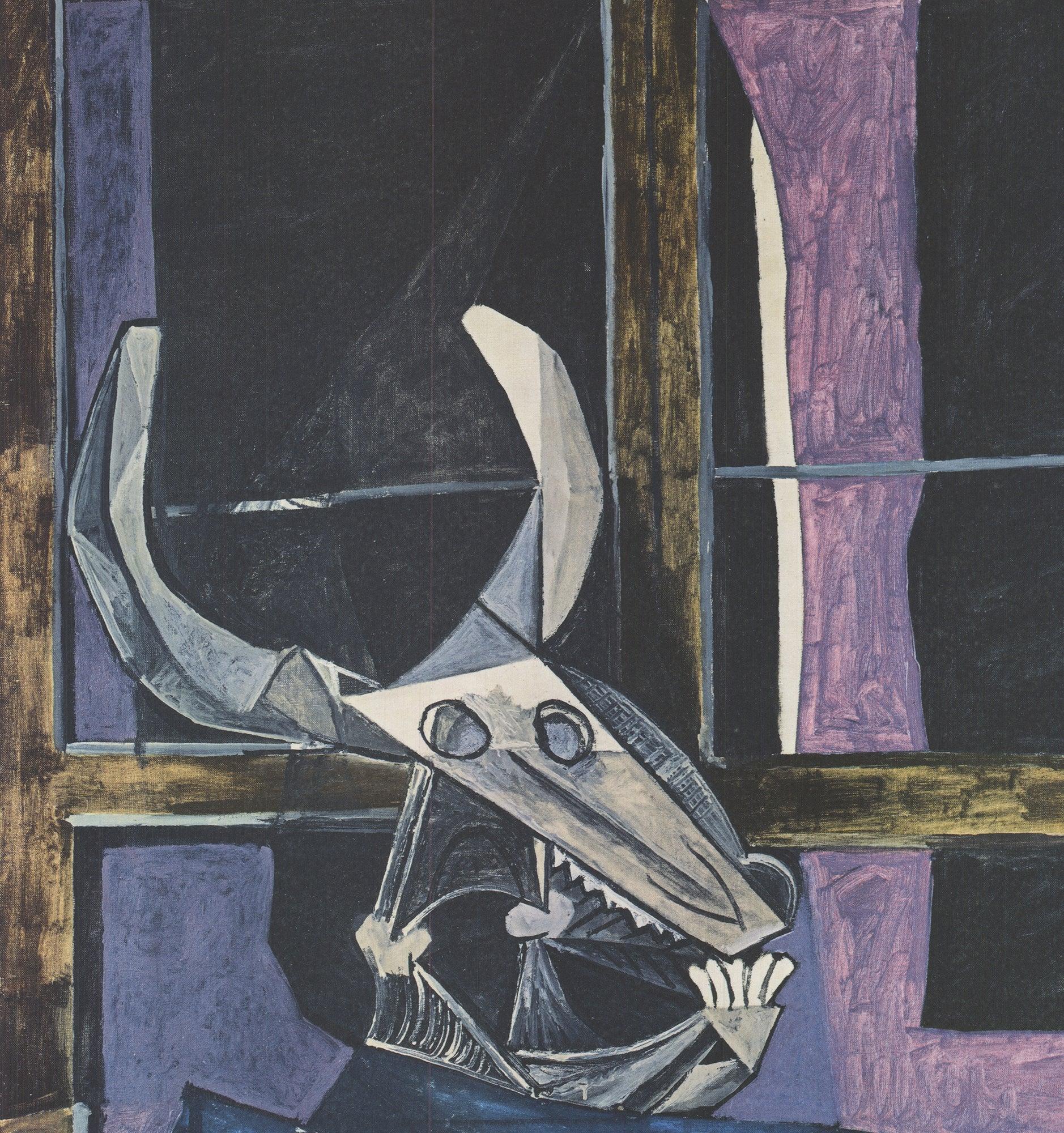 Still Life with Ox Skull was painted by Pablo Picasso in 1942 during his World War II or War Period. This period was marked by somber and darker themes, reflecting the impact of the war and the personal challenges Picasso faced during the Nazi