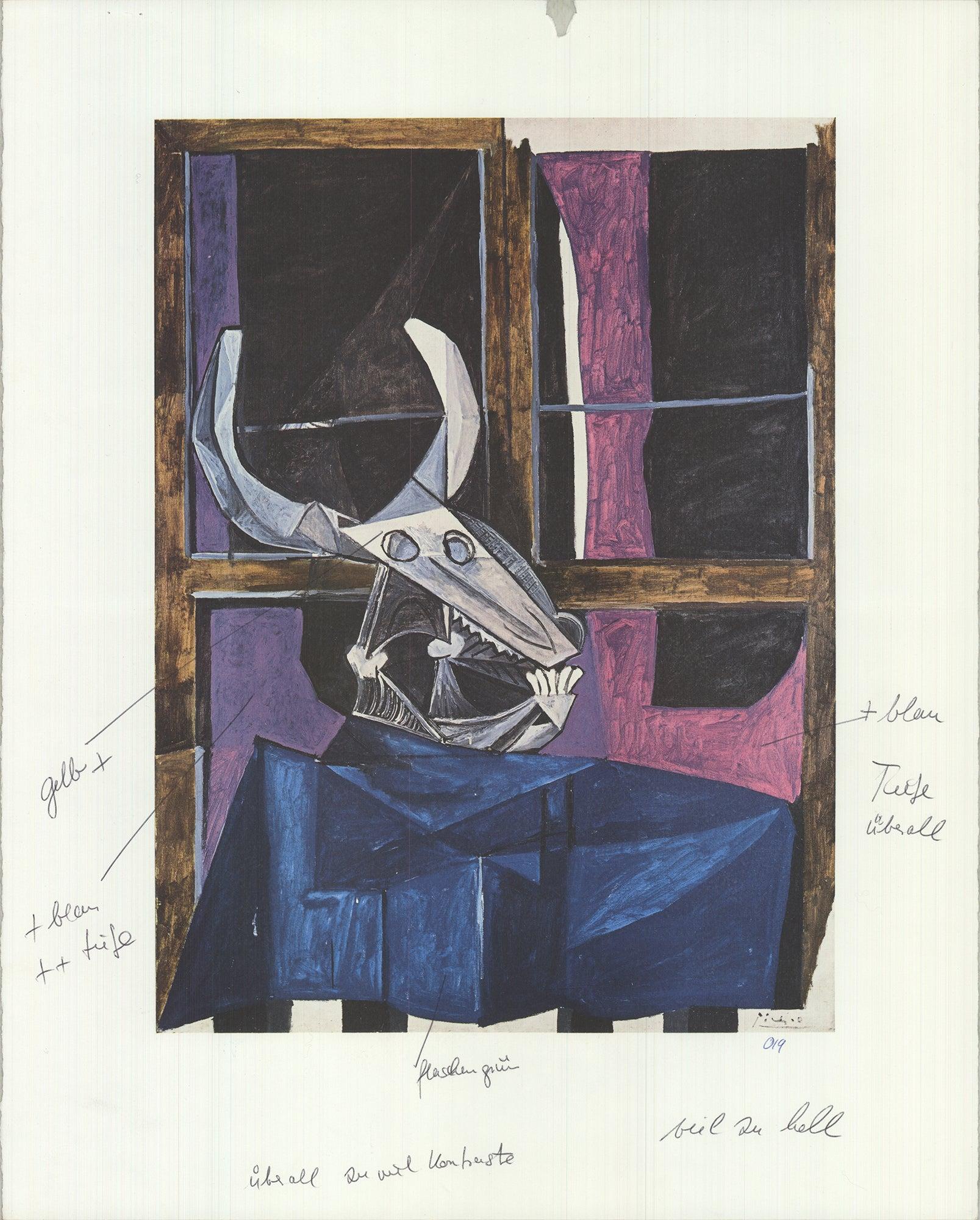 Picasso 'Natura morta con teschio di bue' 1990- Prova di stampa con osservazioni
