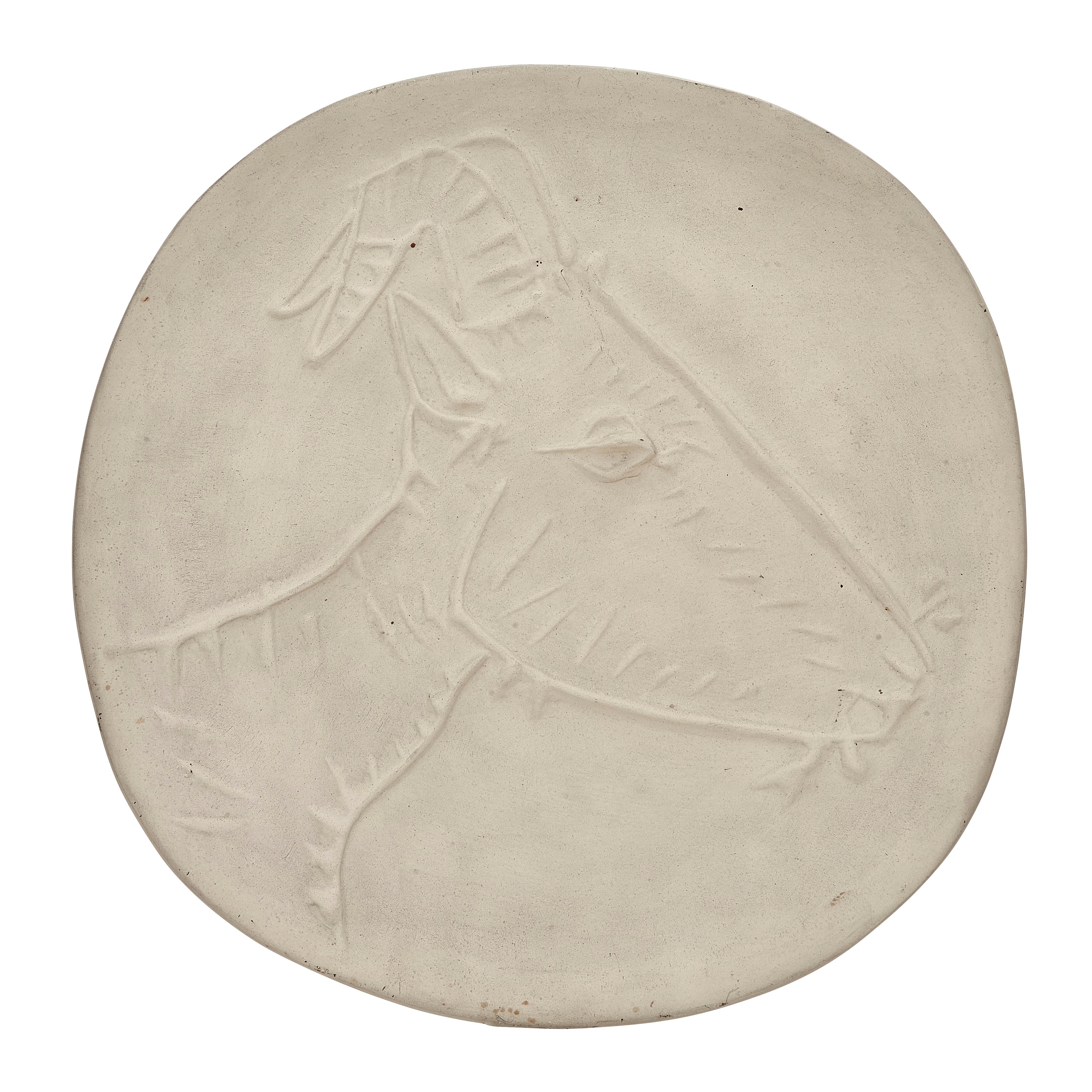 PABLO PICASSO (1881-1973) 
Tête de chèvre de profil (A. R. 111 V)

Terre de faïence plate, 1950, unglazed, aside from the edition of A. R. 111, with the Empreinte Originale de Picasso and Madoura stamps.