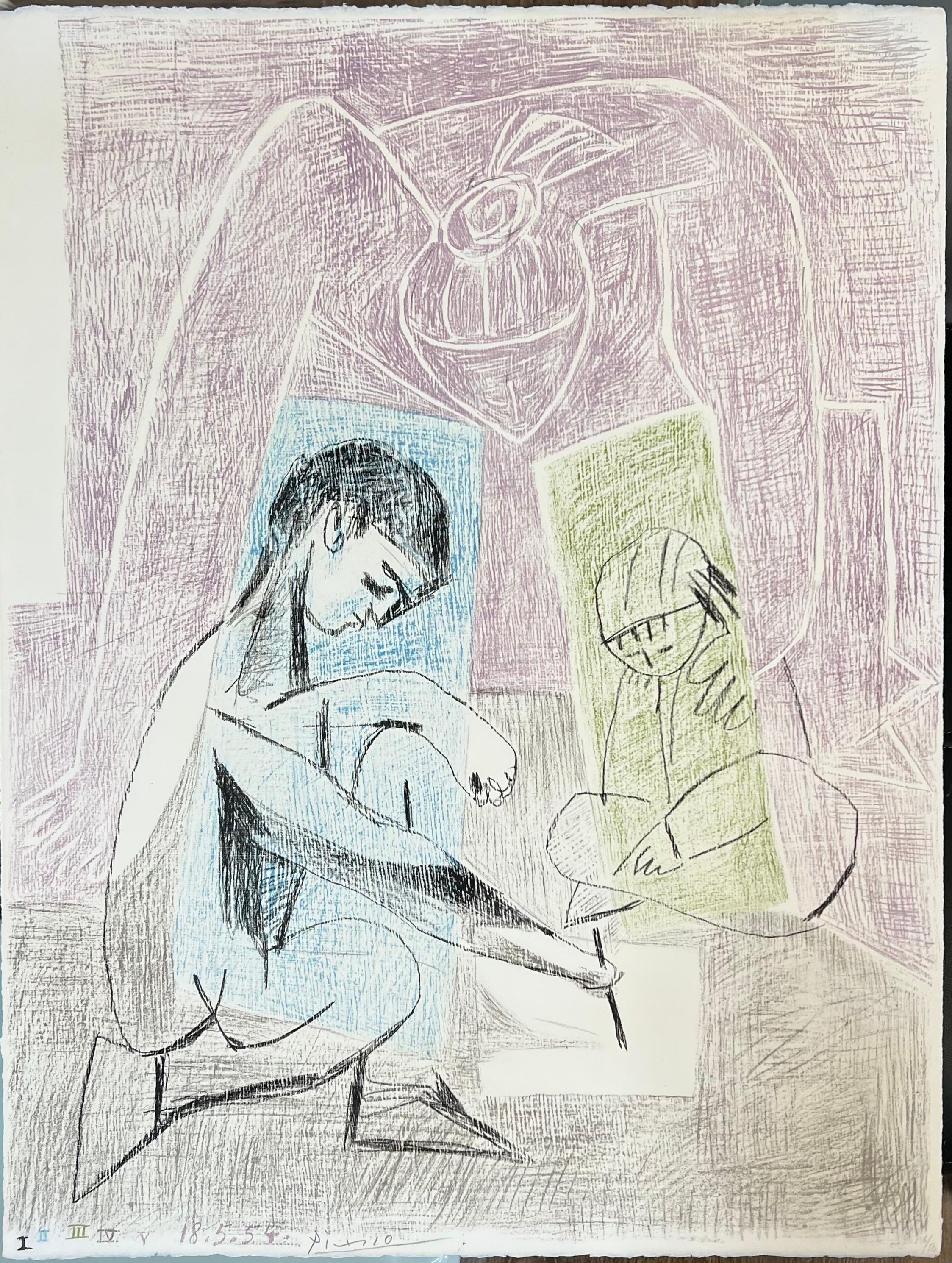 Pablo Picasso, „Der kleine Künstler“, 1956, Lithographie in 5 Farben, von Hand signiert