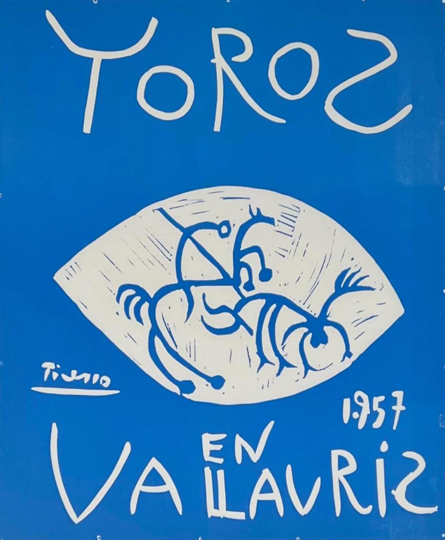 Artist: Pablo Picasso
Title: Toros in Vallauris 1957
Portfolio: Vallauris Linocuts
Medium: Linocut in colors
Date: 1957
Edition: 86/185
Frame Size: 46 1/4" x 35"
Sheet Size: 39" x 26 1/2"
Signature: Hand signed and numbered in pencil
Reference: Czw