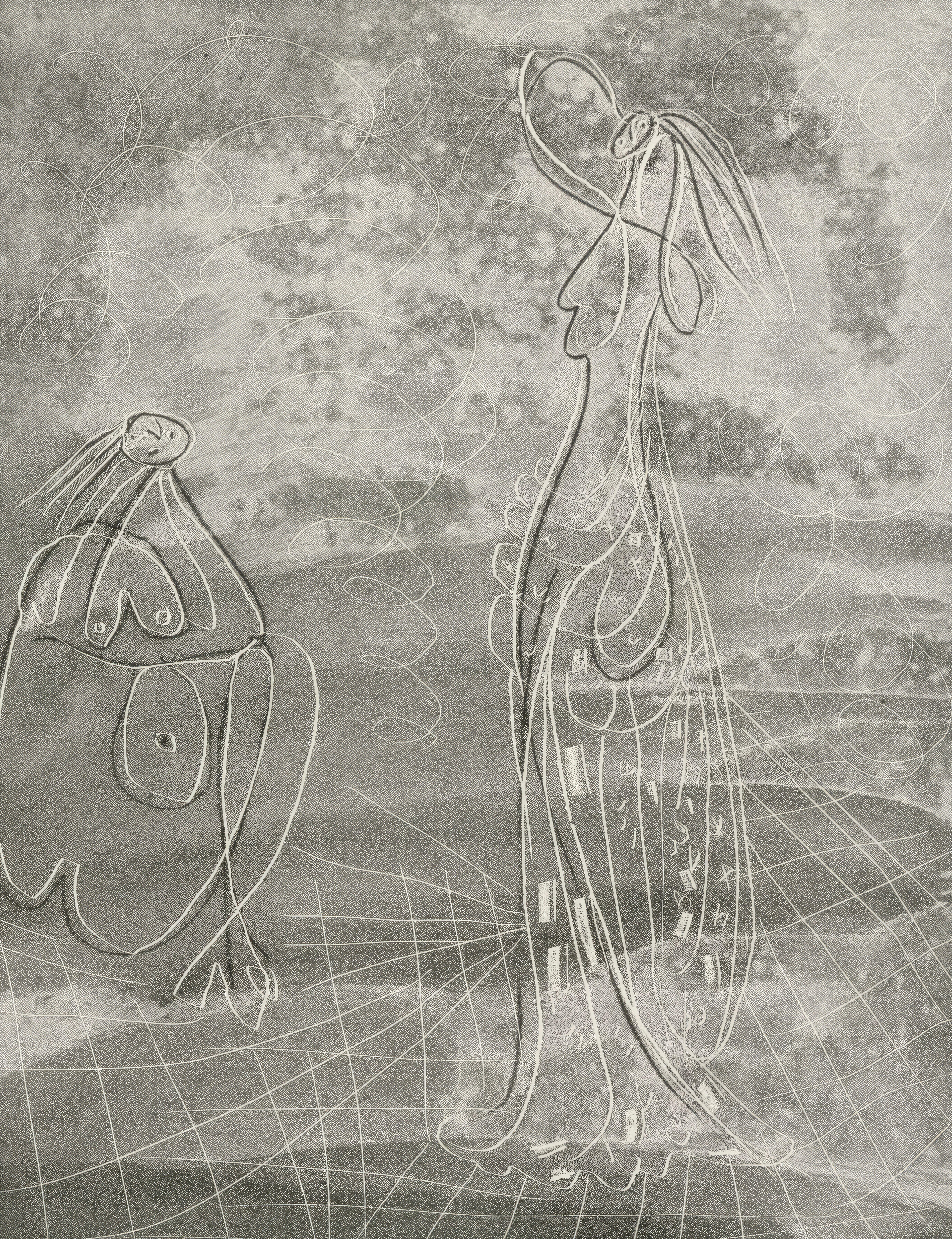 This exquisite zincograph by Pablo Picasso (1881–1973), titled Deux baigneurs (Two Bathers), from the album Le Chevre-Feuille (The Honeysuckle), originates from the 1943 edition published by Robert-J. Godet, Editeur, Paris; printed by E. Durand,