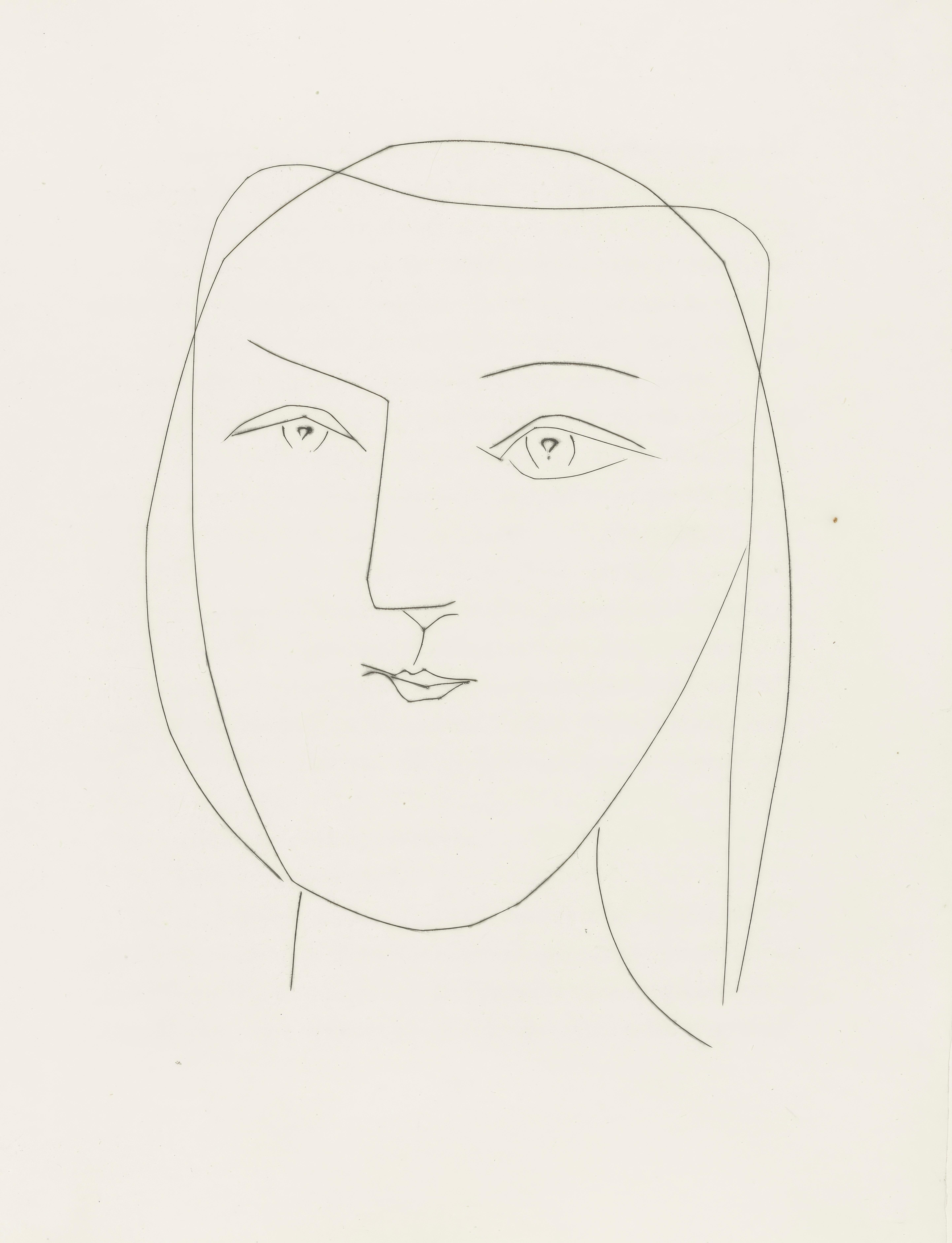 Dieser exquisite Stich von Pablo Picasso (1881-1973) mit dem Titel Sans titre (Ohne Titel) aus dem Folio Picasso, Carmen (Picasso, Carmen) stammt aus der Ausgabe von 1949, herausgegeben von La Bibliotheque Francaise, Paris; gedruckt vom Atelier